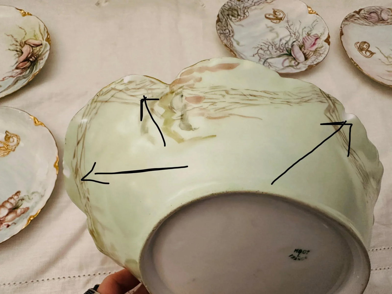 6 Pc Porcelain Seafood Service by Haviland Limoges Circa. 1890 - 10