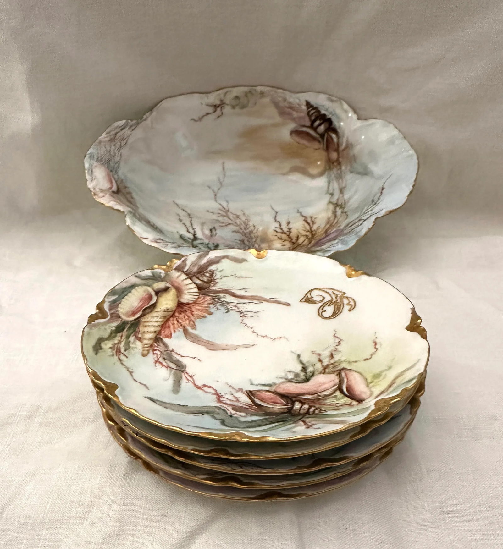 6 Pc Porcelain Seafood Service by Haviland Limoges Circa. 1890 - 2