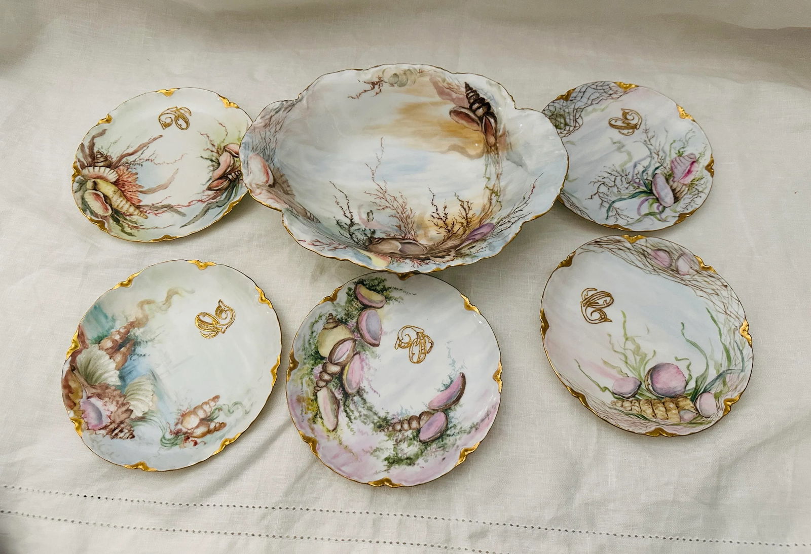 6 Pc Porcelain Seafood Service by Haviland Limoges Circa. 1890 - 3