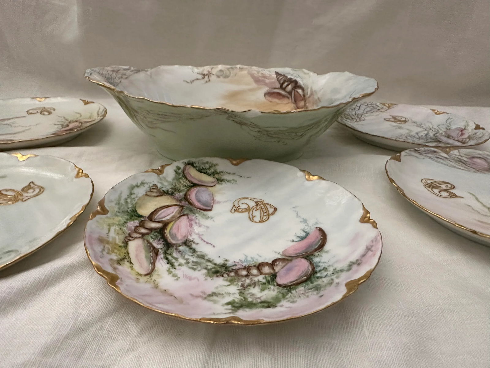 6 Pc Porcelain Seafood Service by Haviland Limoges Circa. 1890 - 4