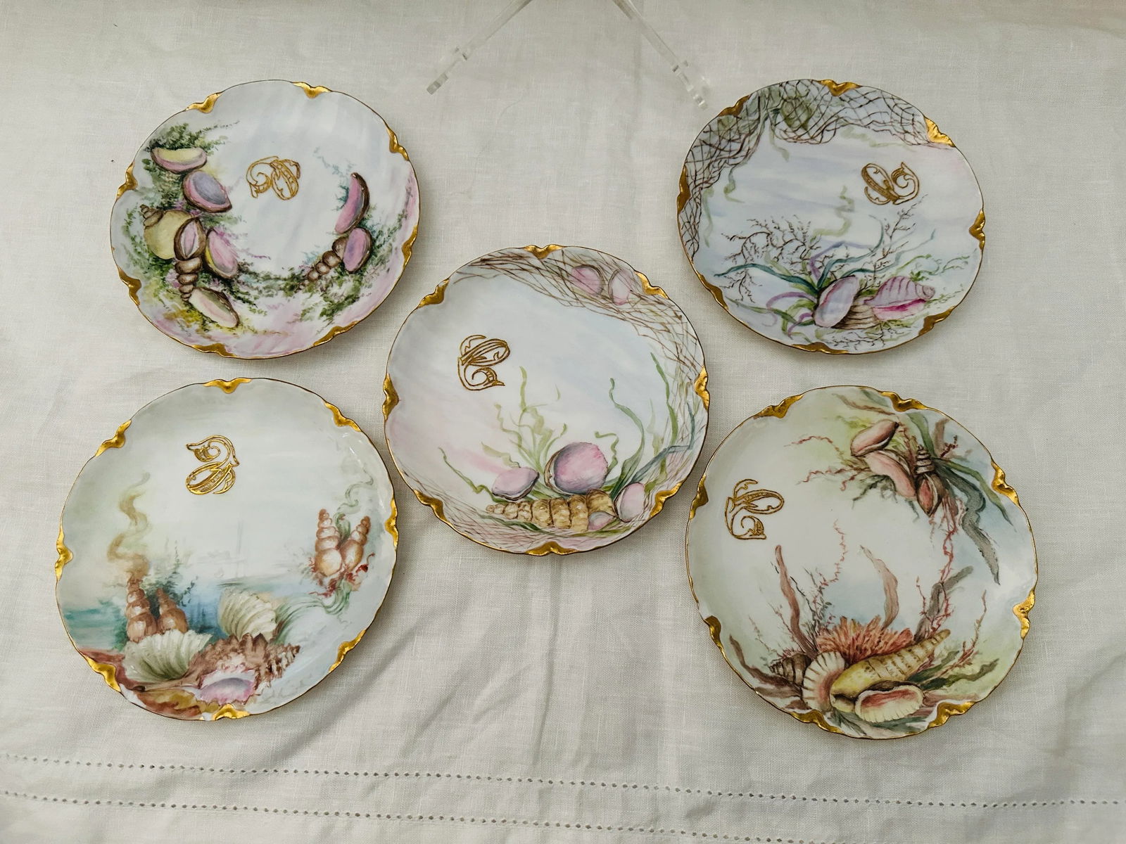 6 Pc Porcelain Seafood Service by Haviland Limoges Circa. 1890 - 6