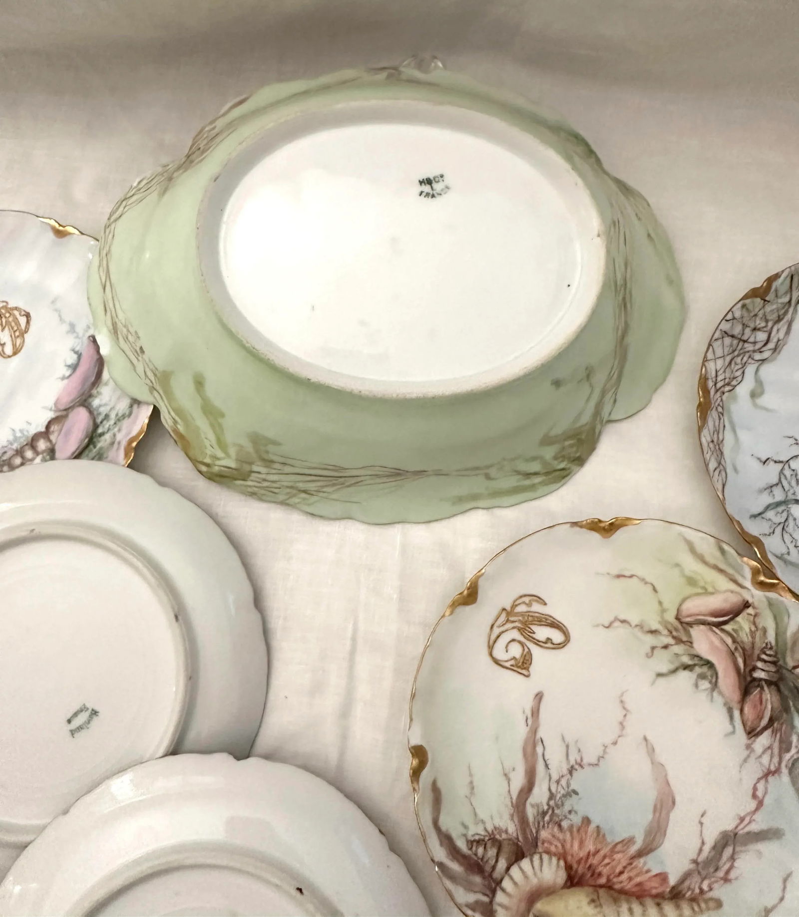 6 Pc Porcelain Seafood Service by Haviland Limoges Circa. 1890 - 9