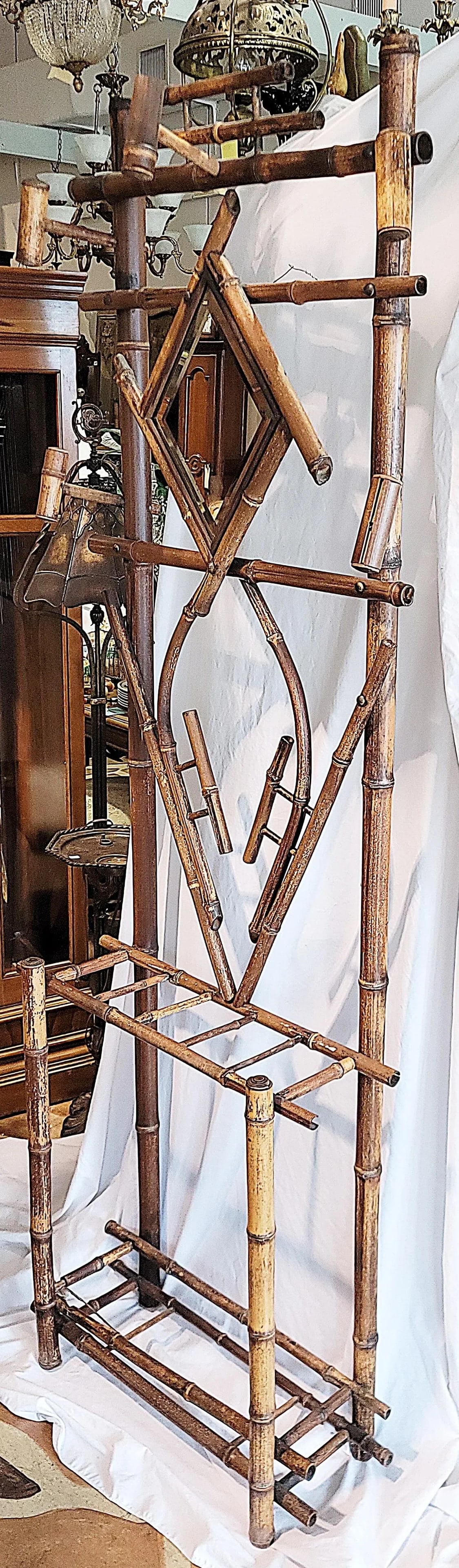 1910s French Burnt Bamboo Portemanteau Vestier Coat Rack - 2