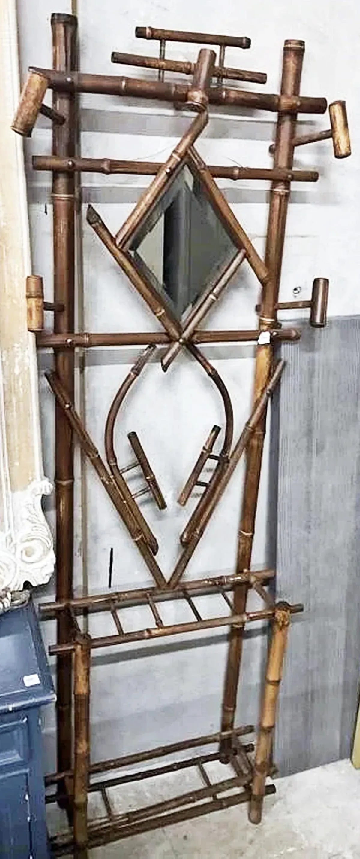 1910s French Burnt Bamboo Portemanteau Vestier Coat Rack - 4