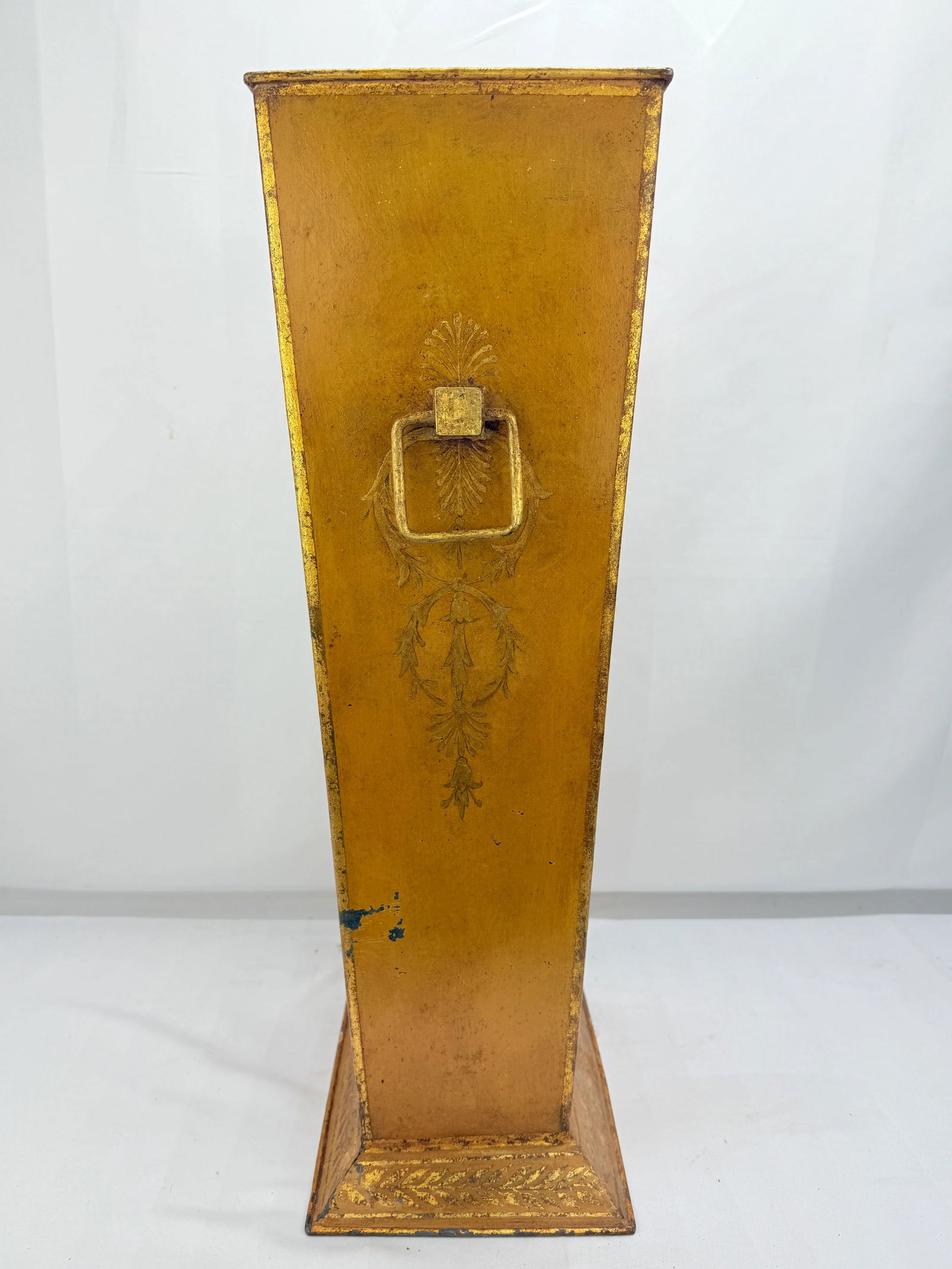 Italian Painted & Gilt TÃ´le Peinte Umbrella Stand or Waste Bin With Harbor Scene - 7
