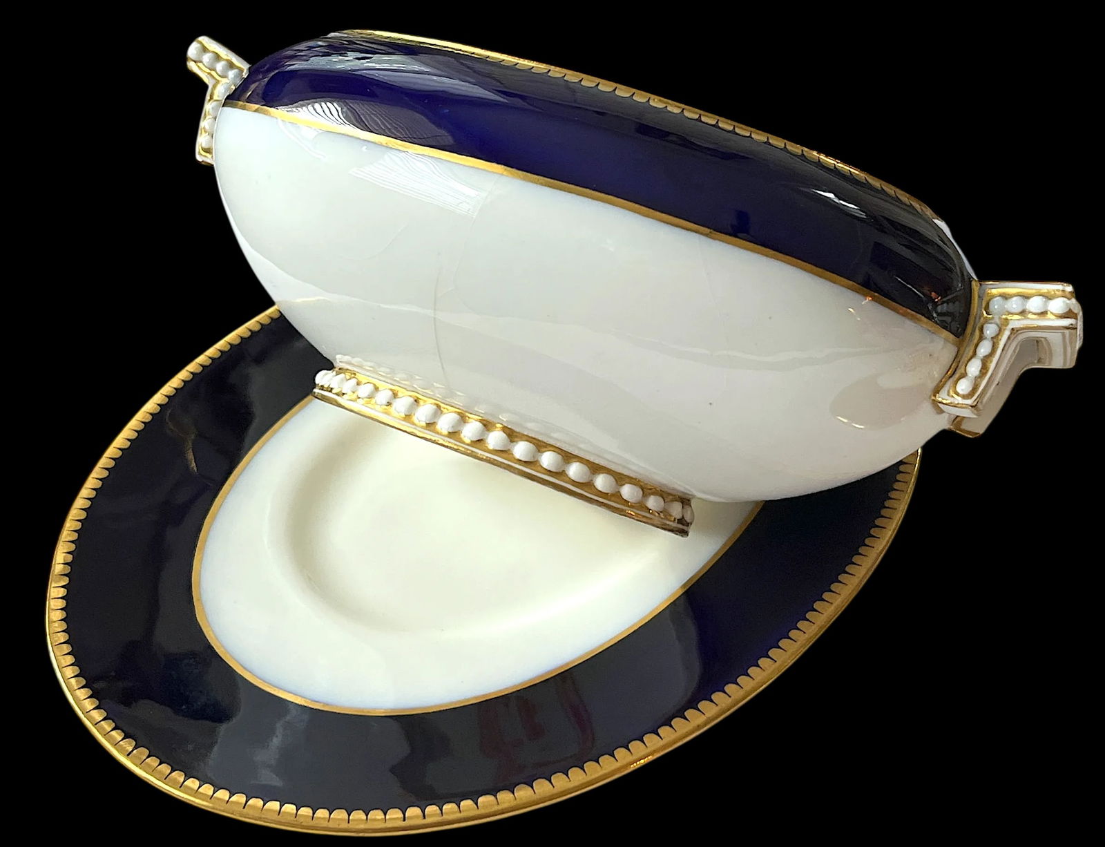 Mid 19th Century Victorian Coalport Jeweled Cobalt & Gilt Porcelain Covered Tureen With Underplate - 5