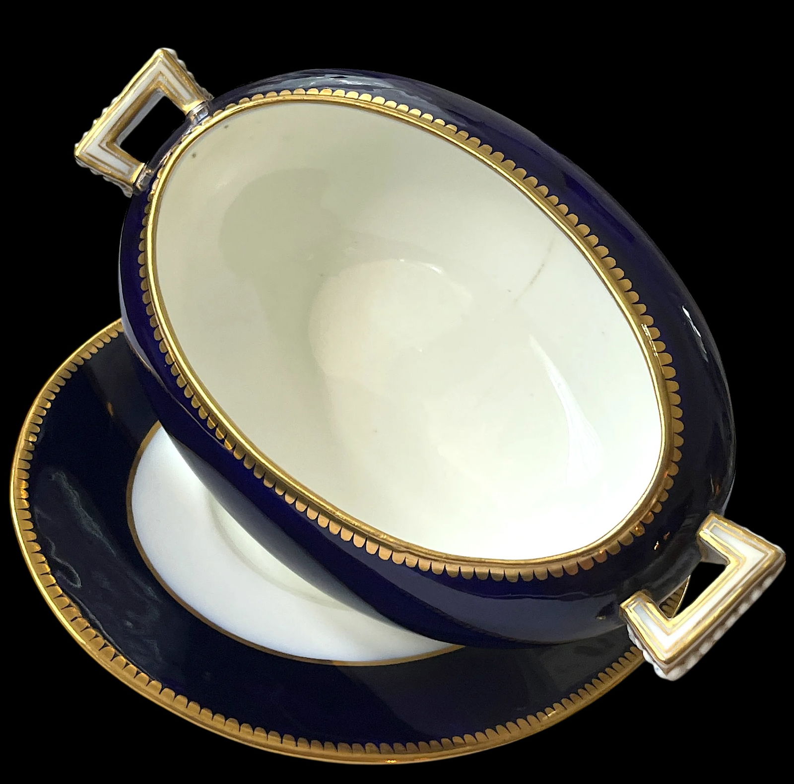 Mid 19th Century Victorian Coalport Jeweled Cobalt & Gilt Porcelain Covered Tureen With Underplate - 6