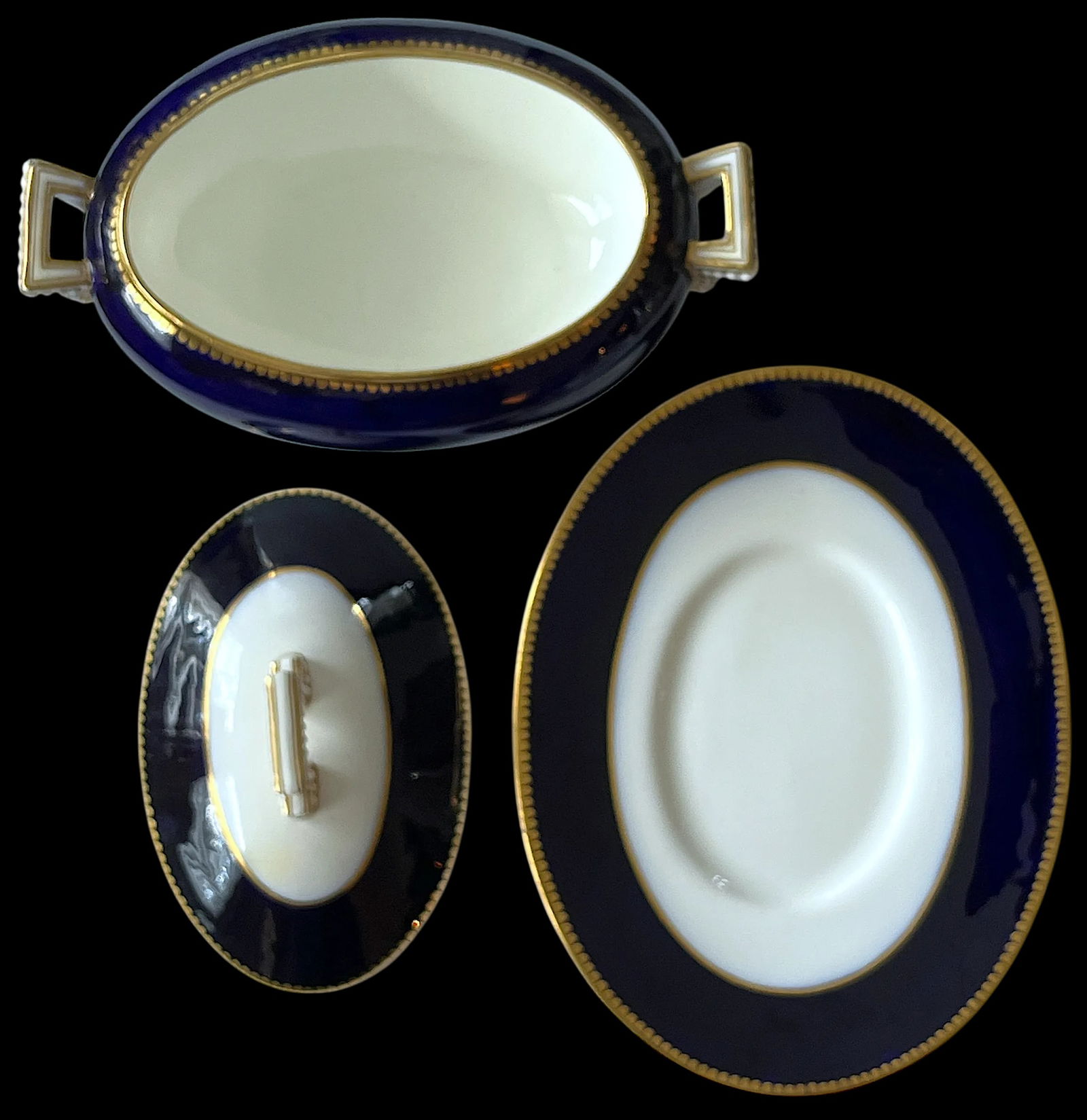 Mid 19th Century Victorian Coalport Jeweled Cobalt & Gilt Porcelain Covered Tureen With Underplate - 8