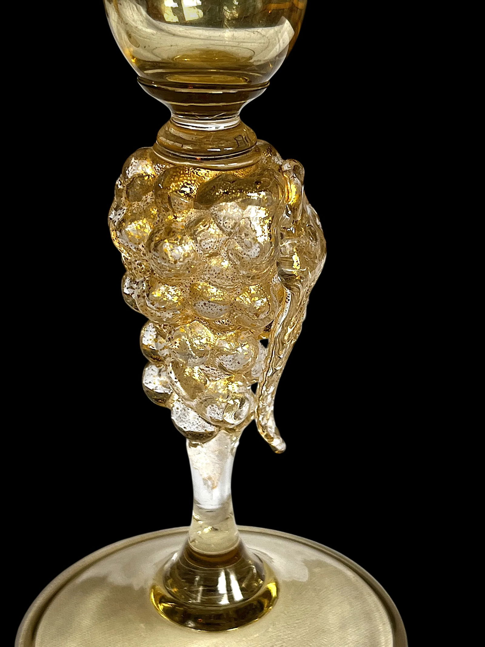 Vintage 1970s Signed Nason Moretti Murano Champagne Flutes With Grape Cluster Stems Gold Infused - A - 5
