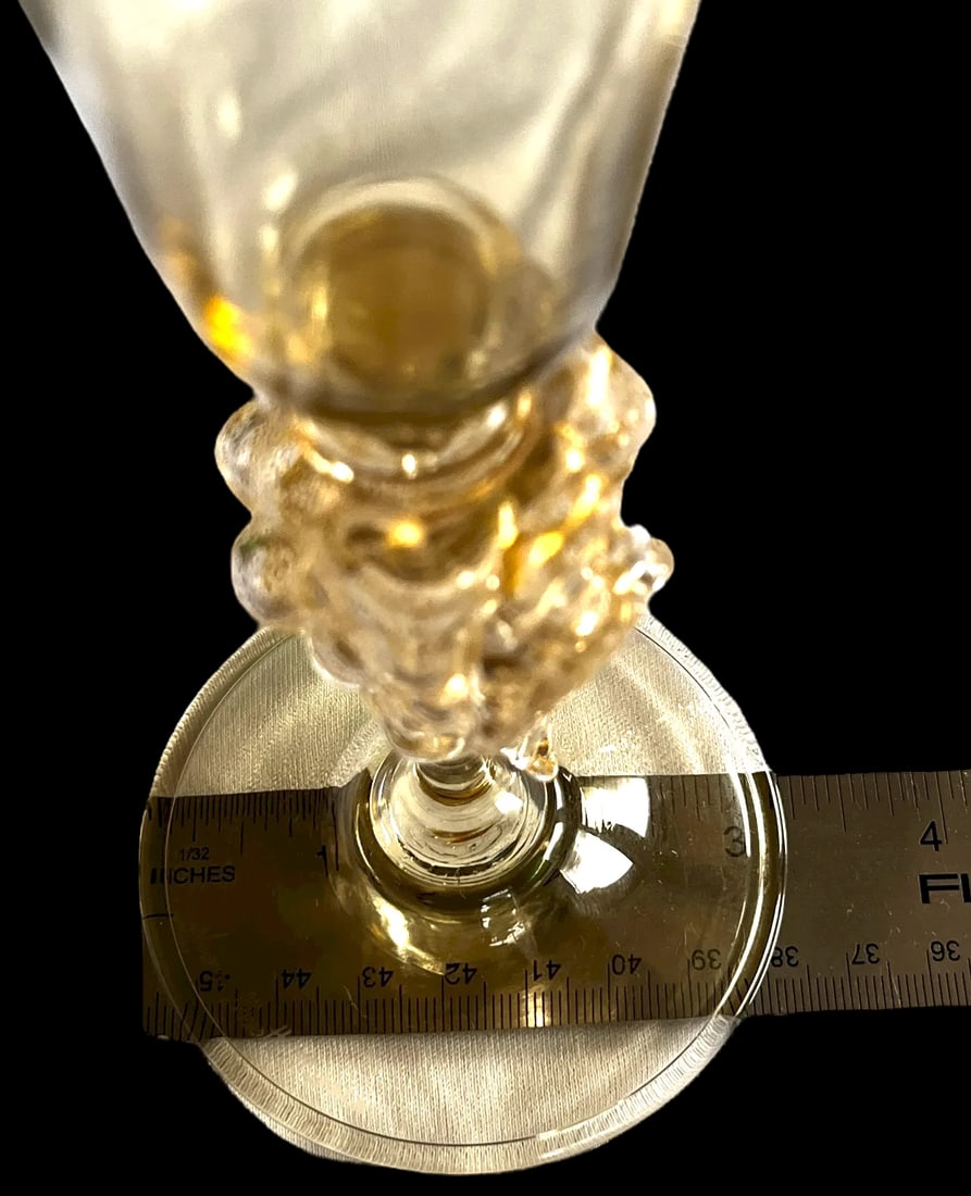 Vintage 1970s Signed Nason Moretti Murano Champagne Flutes With Grape Cluster Stems Gold Infused - A - 9