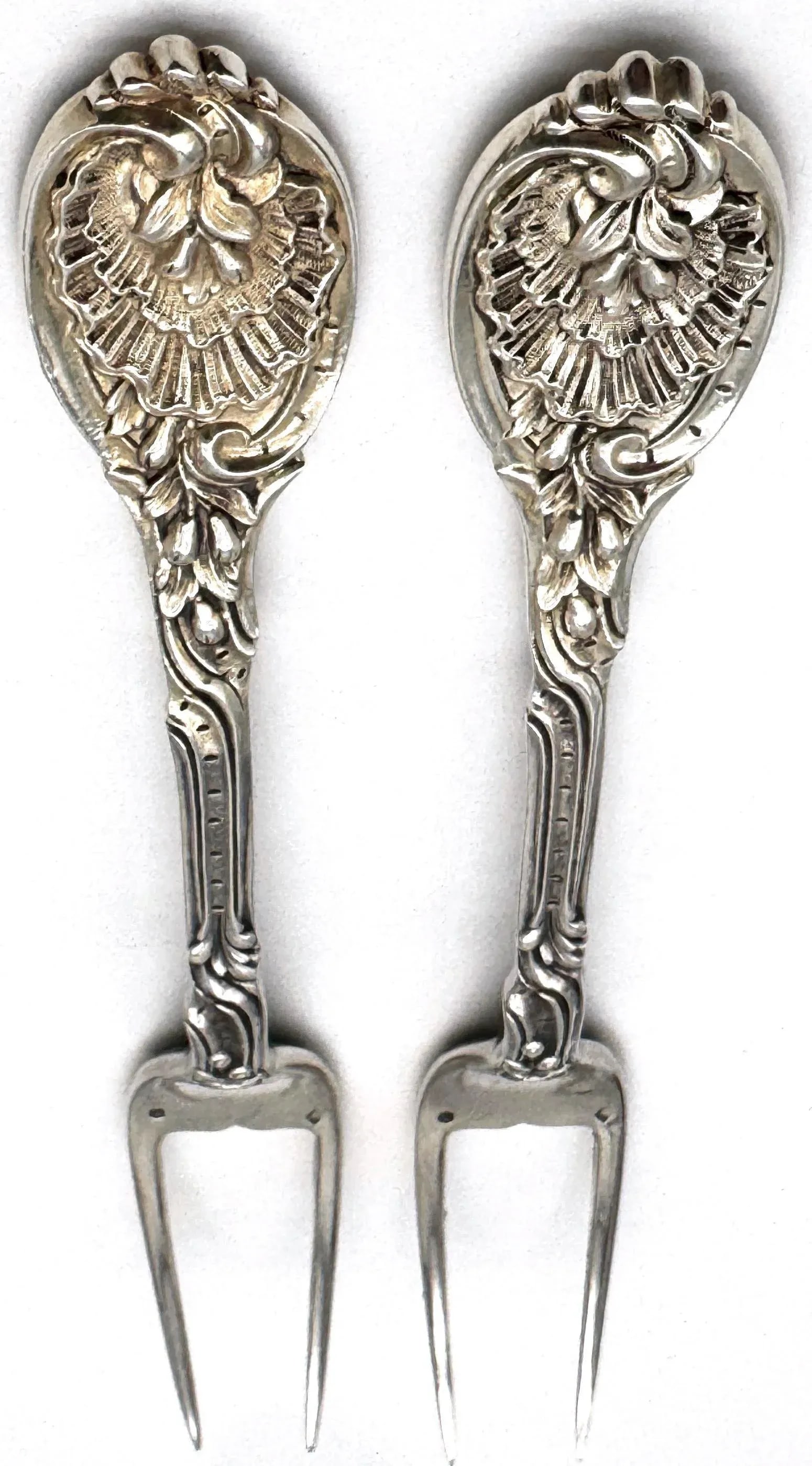 Pair French Silver Odiot Serving Forks, Roasted Meat, Baked Potato, Artichokes - 2