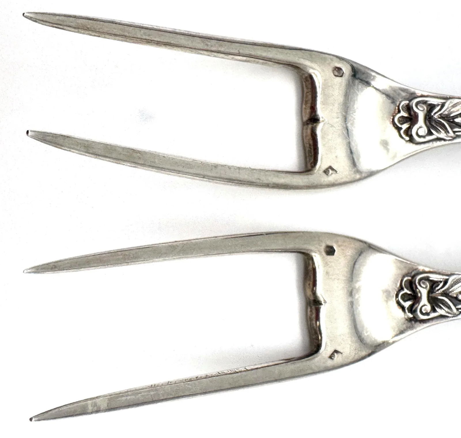 Pair French Silver Odiot Serving Forks, Roasted Meat, Baked Potato, Artichokes - 8