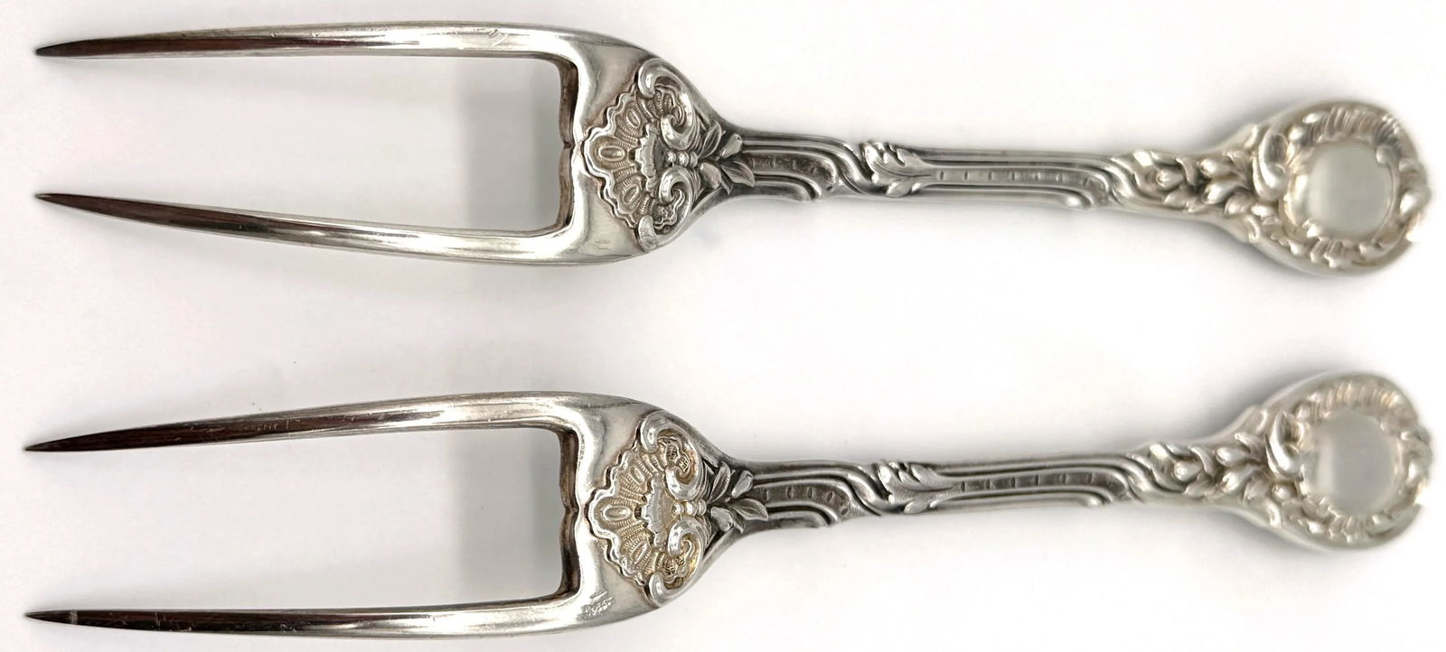 Pair French Silver Odiot Serving Forks, Roasted Meat, Baked Potato, Artichokes - 9