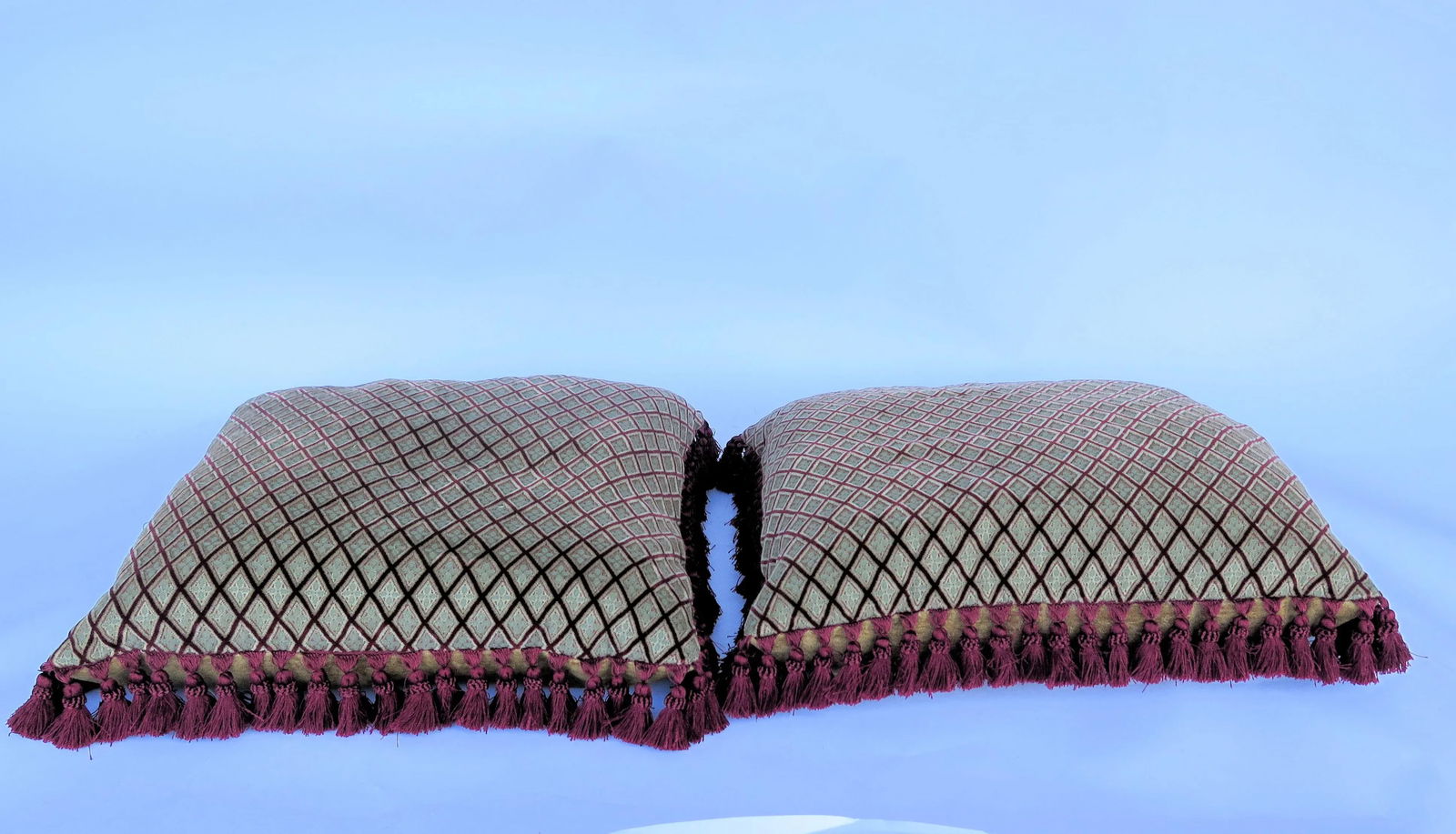 Vintage Silk Fabric Lattice Design Pillows - A Pair - 2