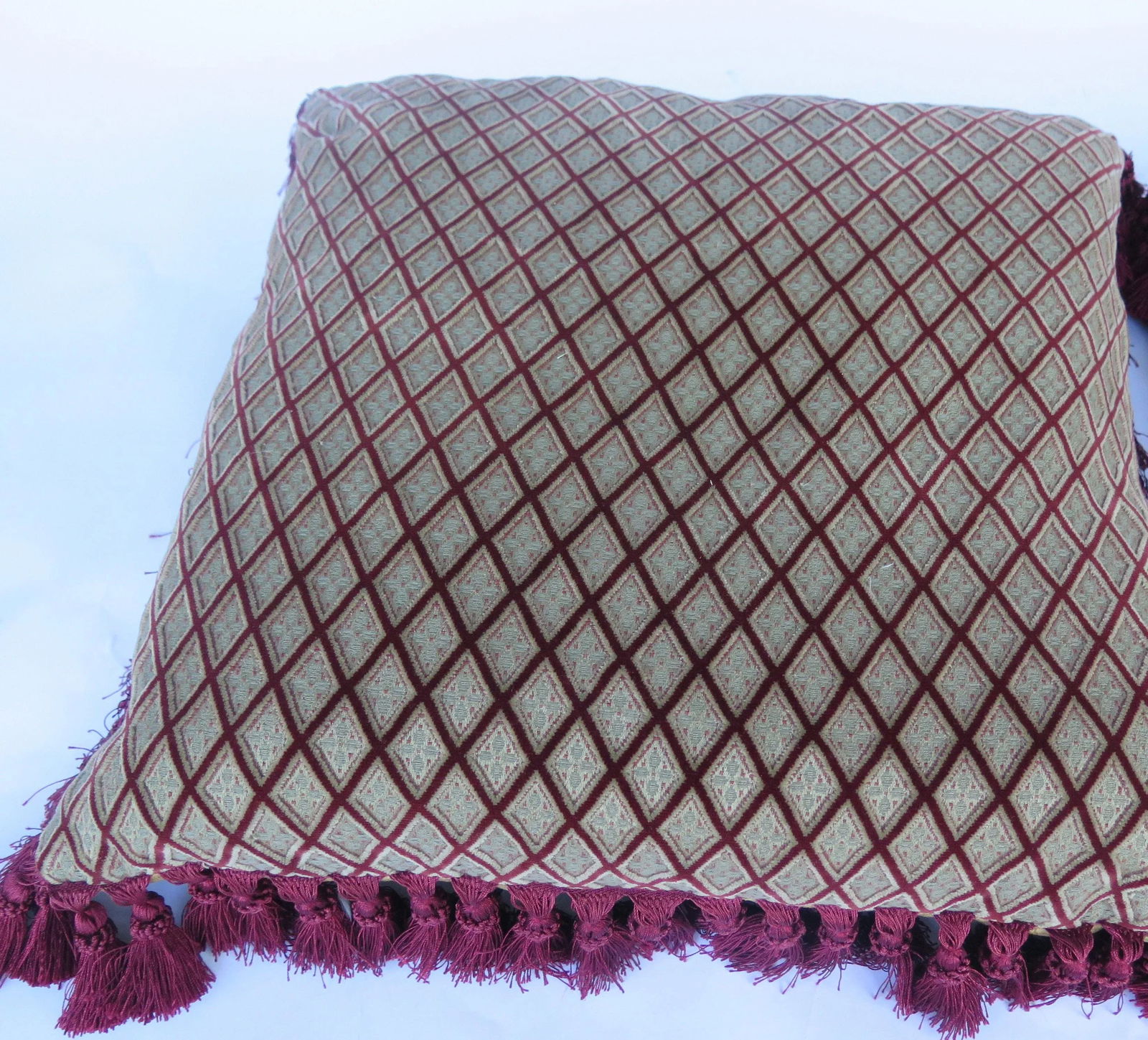 Vintage Silk Fabric Lattice Design Pillows - A Pair - 4