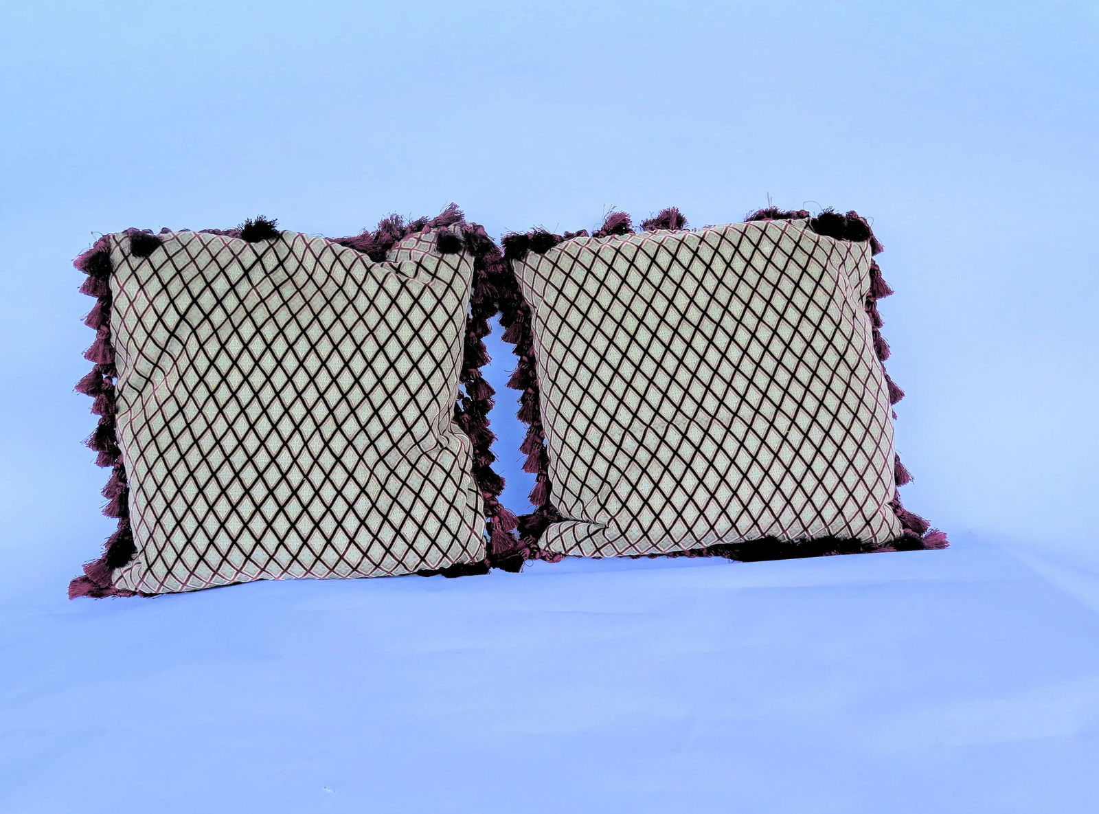 Vintage Silk Fabric Lattice Design Pillows - A Pair - 5