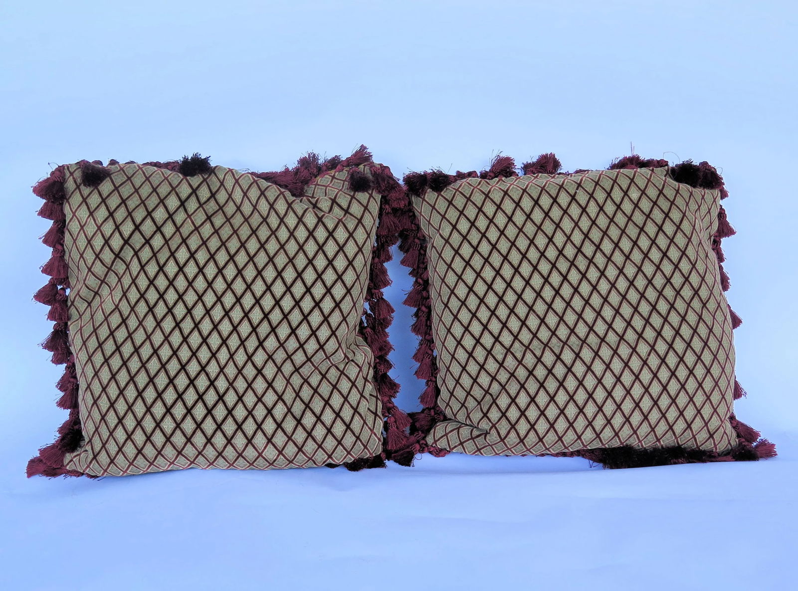 Vintage Silk Fabric Lattice Design Pillows - A Pair - 6