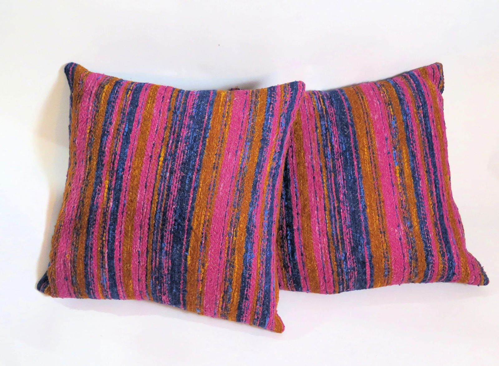 Mid 20th Century Hand Woven Cotton Multi-Color Pillows - A Pair - 3