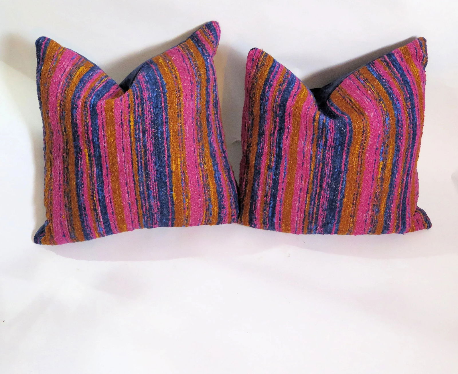 Mid 20th Century Hand Woven Cotton Multi-Color Pillows - A Pair - 5
