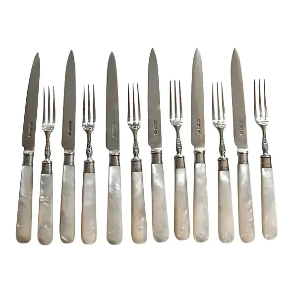 Dated 1928 English Sterling & Mother of Pearl Flatware Set - 2