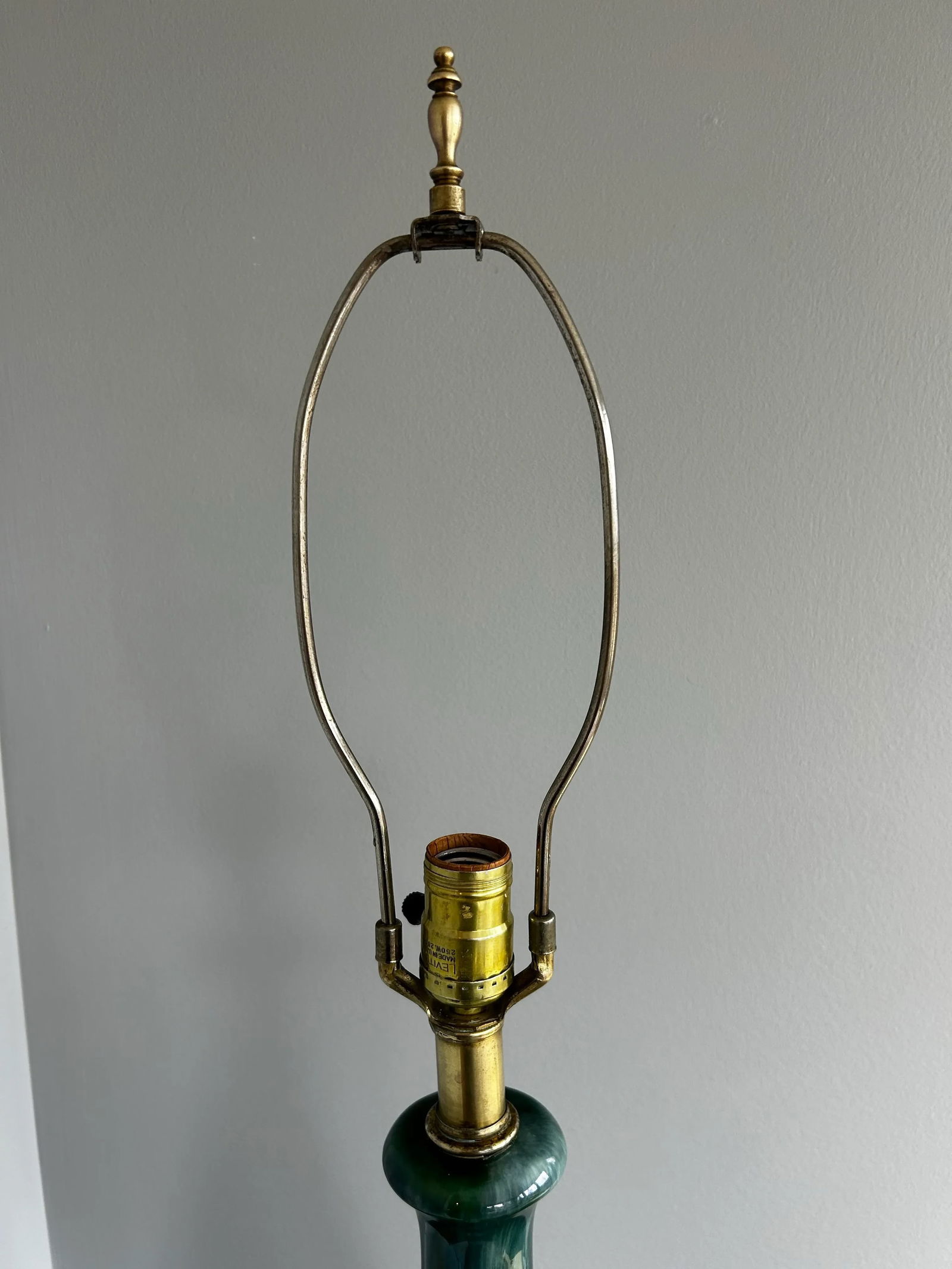 1960s Large Mid-Century Modern Drip Glaze Ceramic Table Lamp Green & Blue, Brass Base - 7