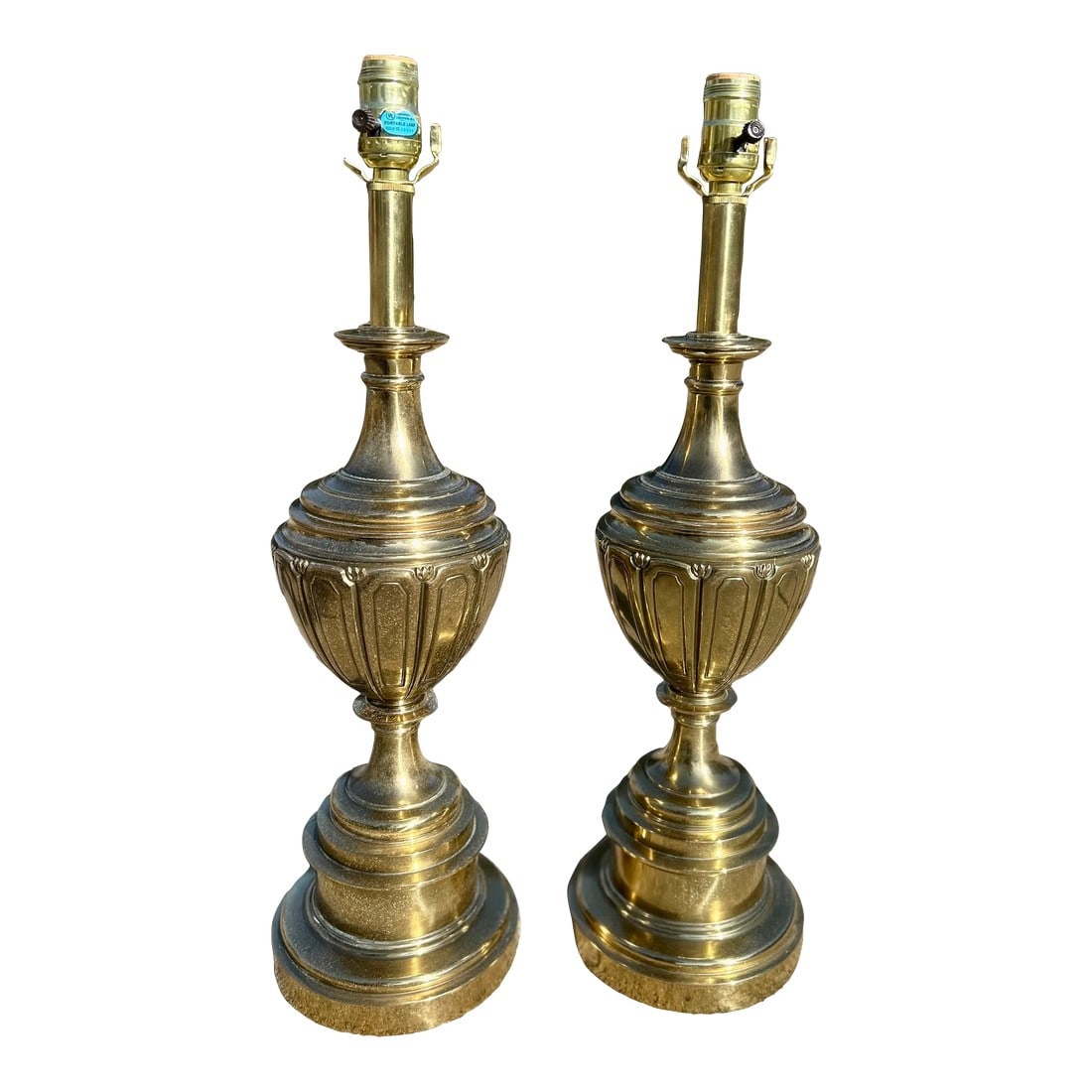 Vintage Stiffel Solid Brass Table Lamps Tulip Detail, a Pair: Pair of 20th Century Stiffel Solid Polished Brass Table Lamps – Tulip Detail, Classic Elegance Enhance your décor with this stunning pair of 20th-century Stiffel solid polished brass