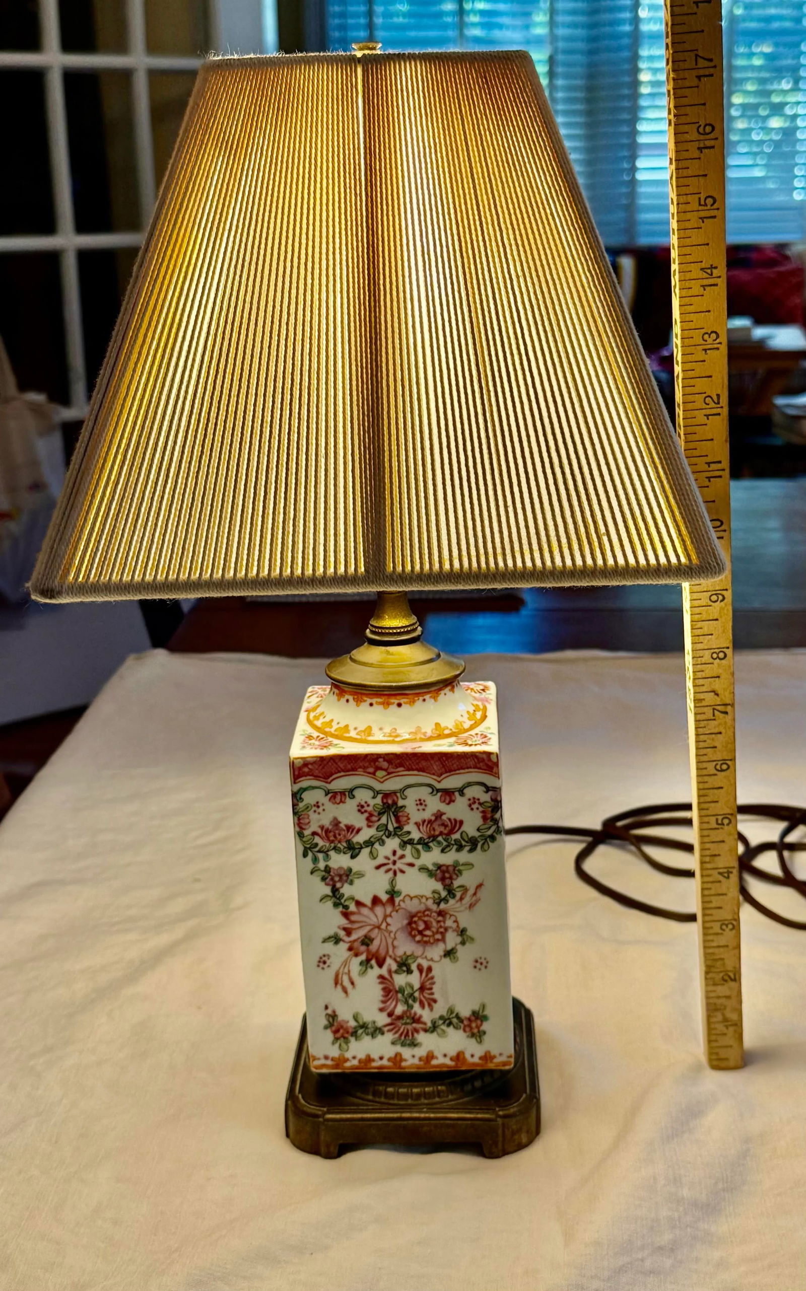 Vintage Chinoiserie 17 1/2" Table Lamp With Famille Rose Handpainted Porcelain Design on Brushed B - 10