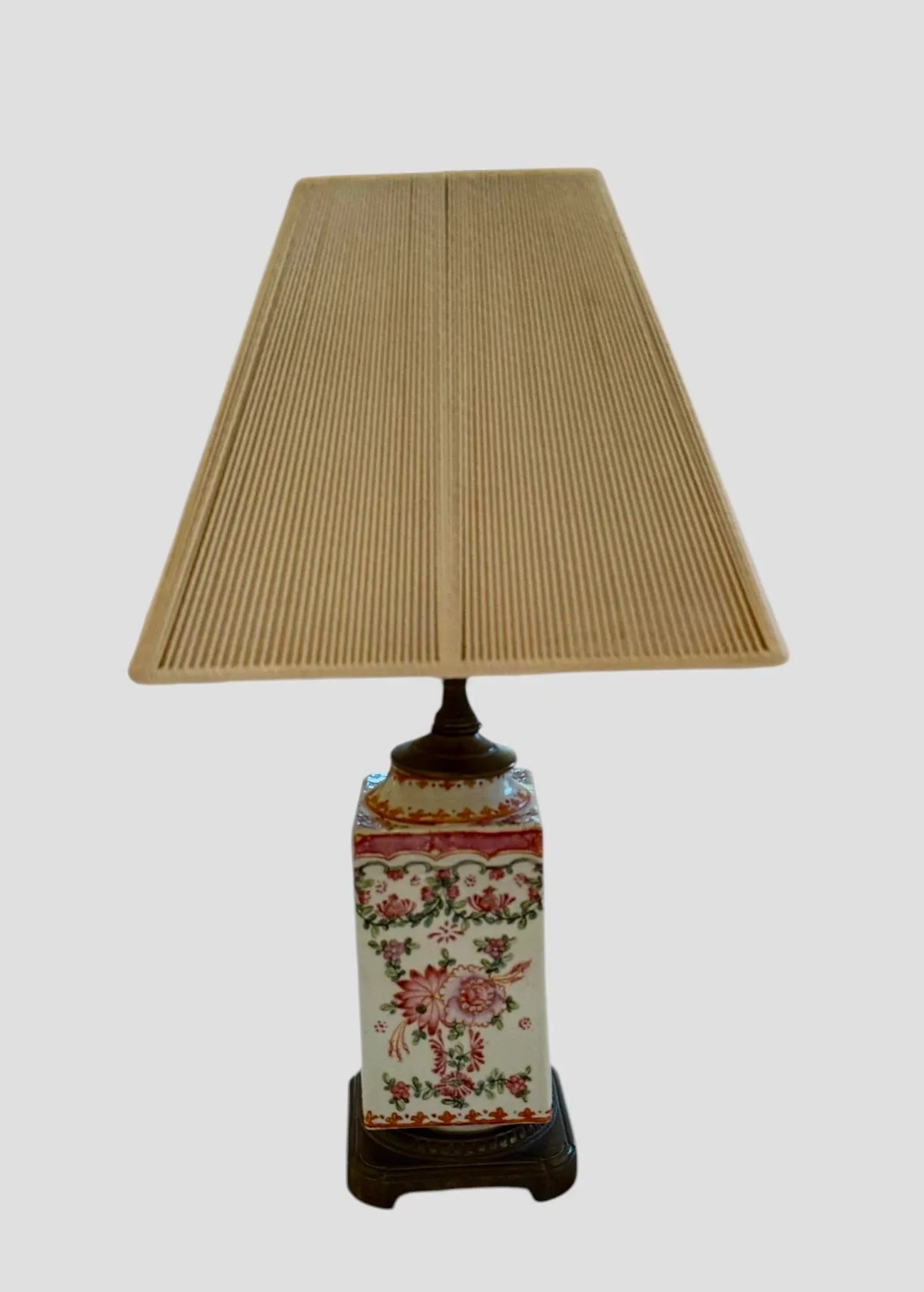 Vintage Chinoiserie 17 1/2" Table Lamp With Famille Rose Handpainted Porcelain Design on Brushed B - 2