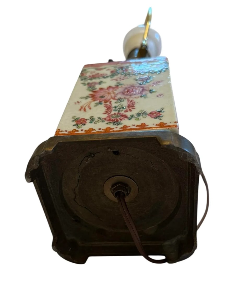 Vintage Chinoiserie 17 1/2" Table Lamp With Famille Rose Handpainted Porcelain Design on Brushed B - 8