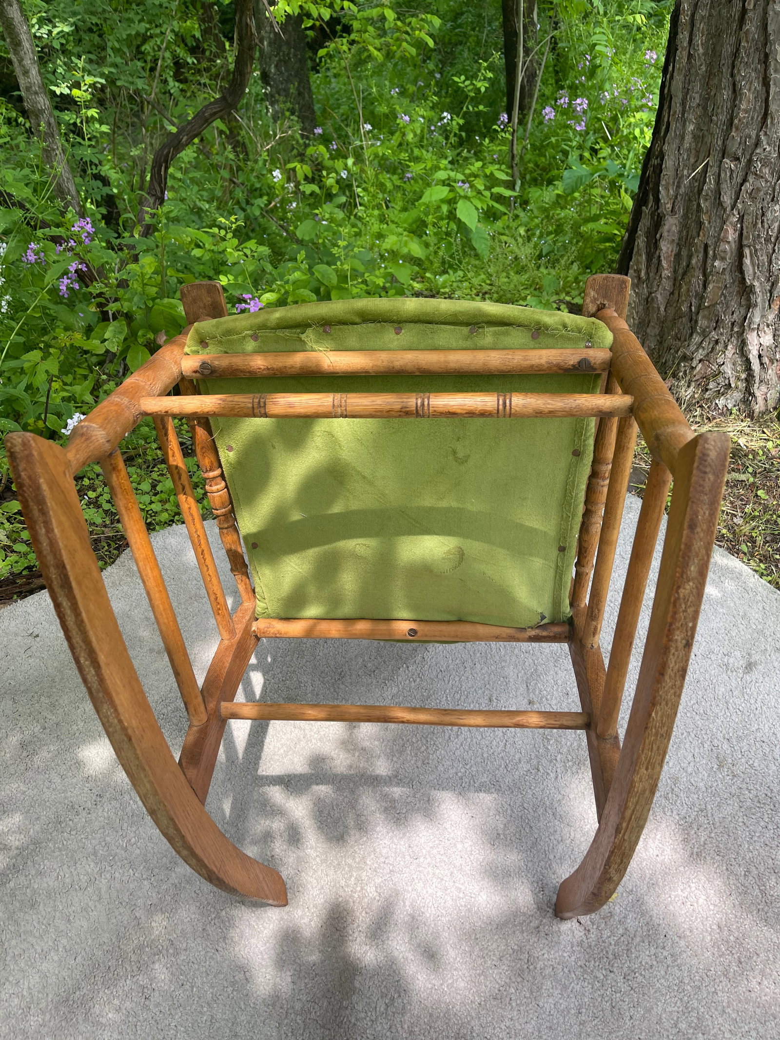 Antique Victorian Early Mission Style Spindle Back Rocking Chair W Upholstered Seat - 10