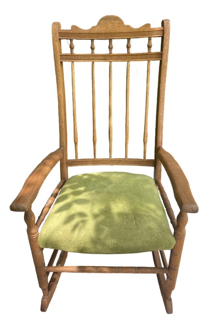 Antique Victorian Early Mission Style Spindle Back Rocking Chair W Upholstered Seat (1 of 12)