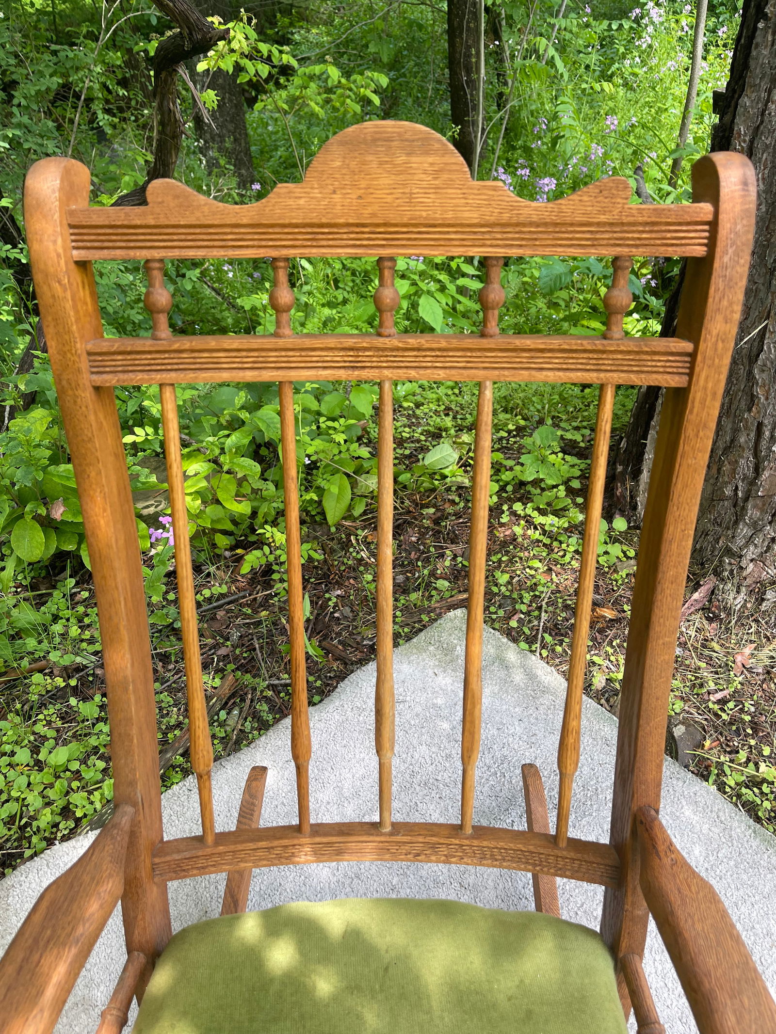 Antique Victorian Early Mission Style Spindle Back Rocking Chair W Upholstered Seat - 6
