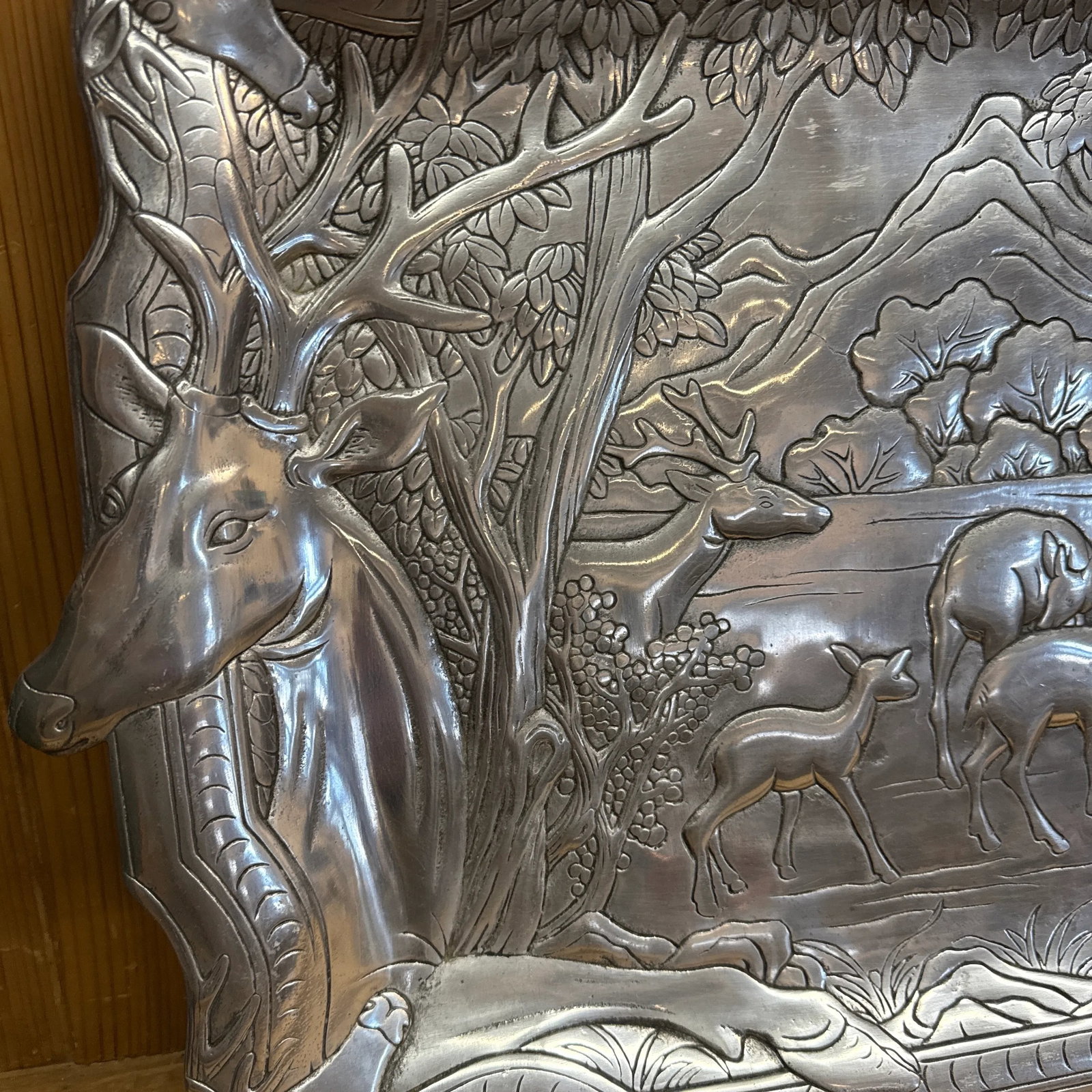 1980s Arthur Court Enchanted Forest Deer Lead Free Pewter Large Footed Tray - 2