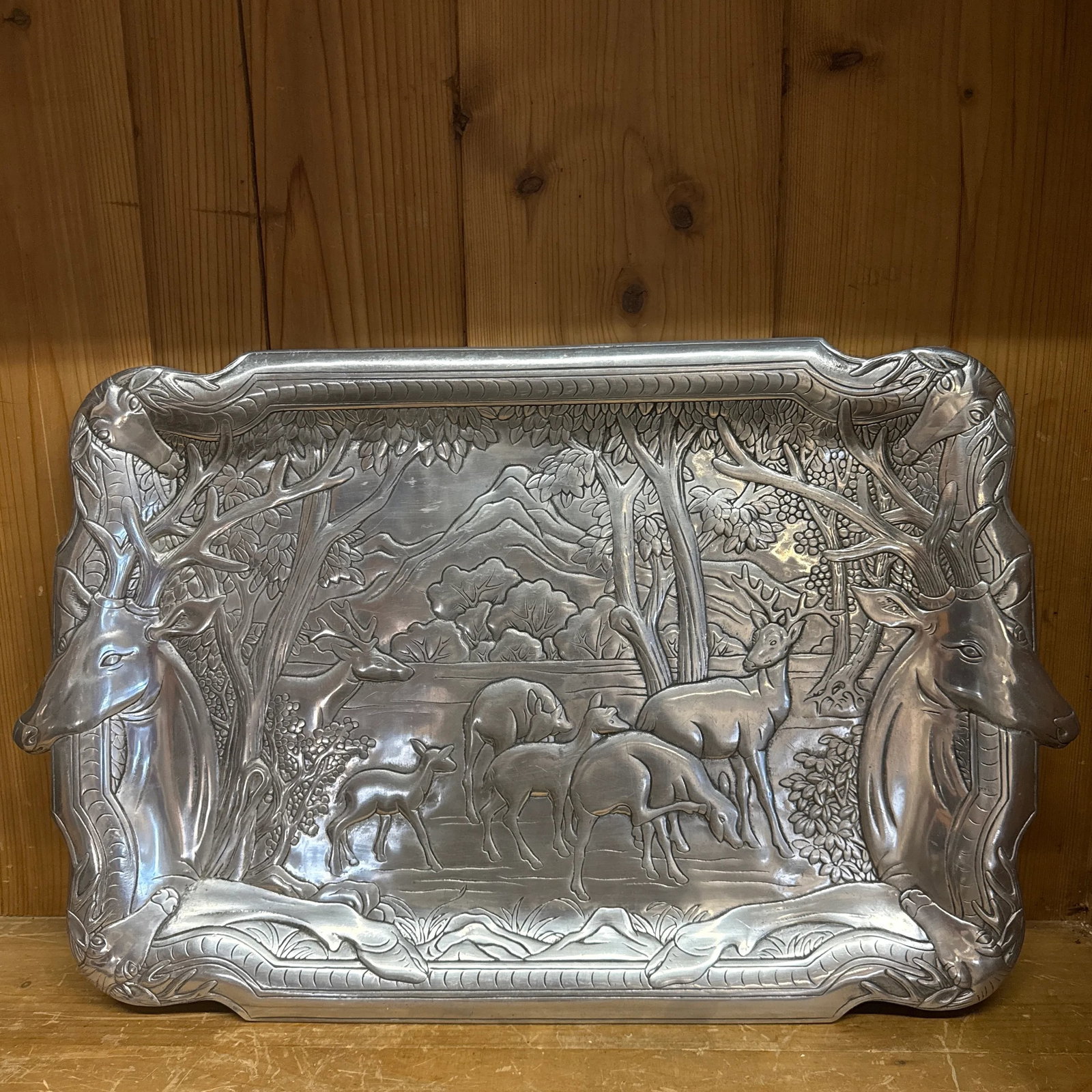 1980s Arthur Court Enchanted Forest Deer Lead Free Pewter Large Footed Tray - 6