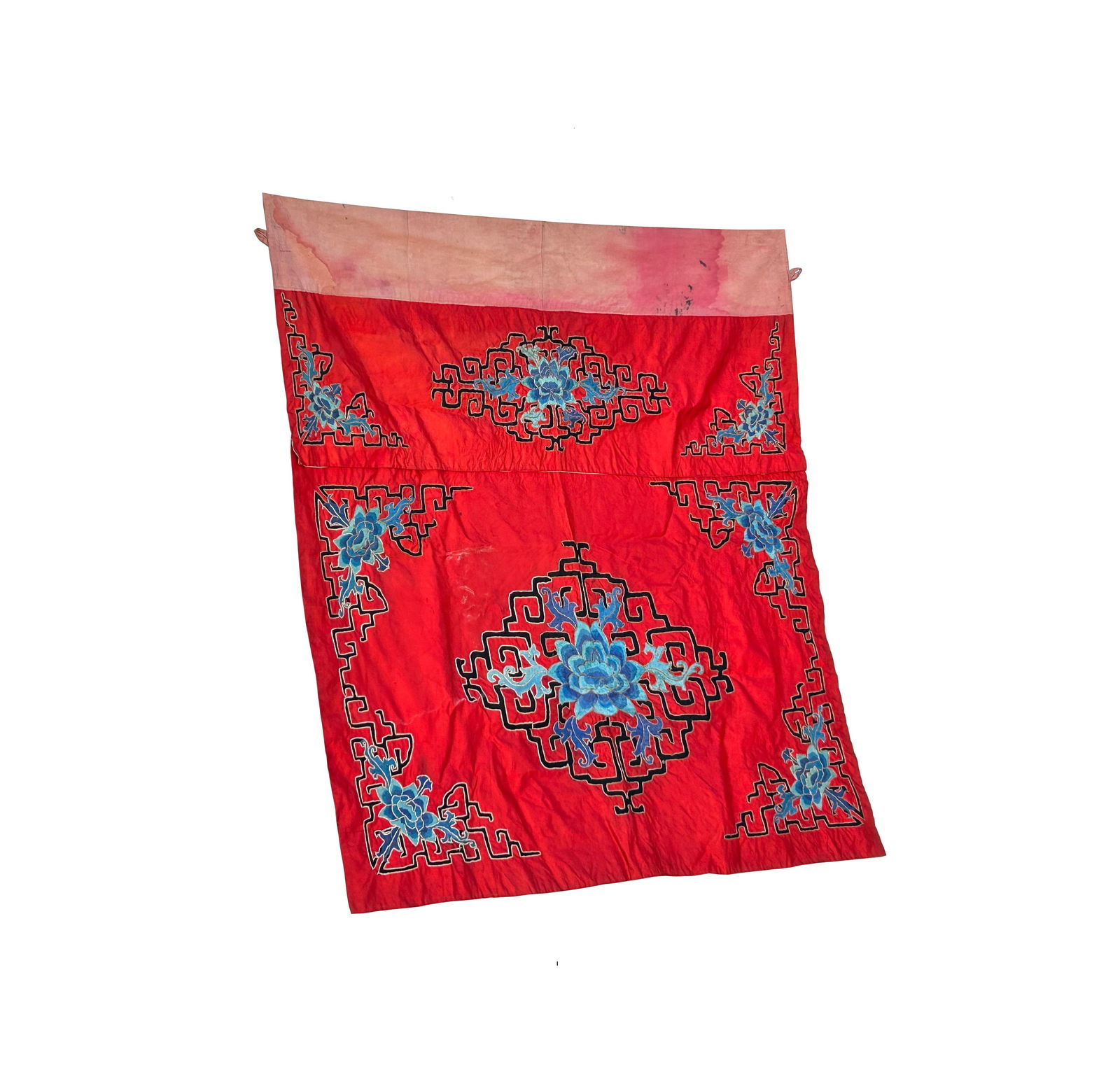 Vintage Chinese Red Silk Auspiciousness Embroidery Tapestry Art - 2