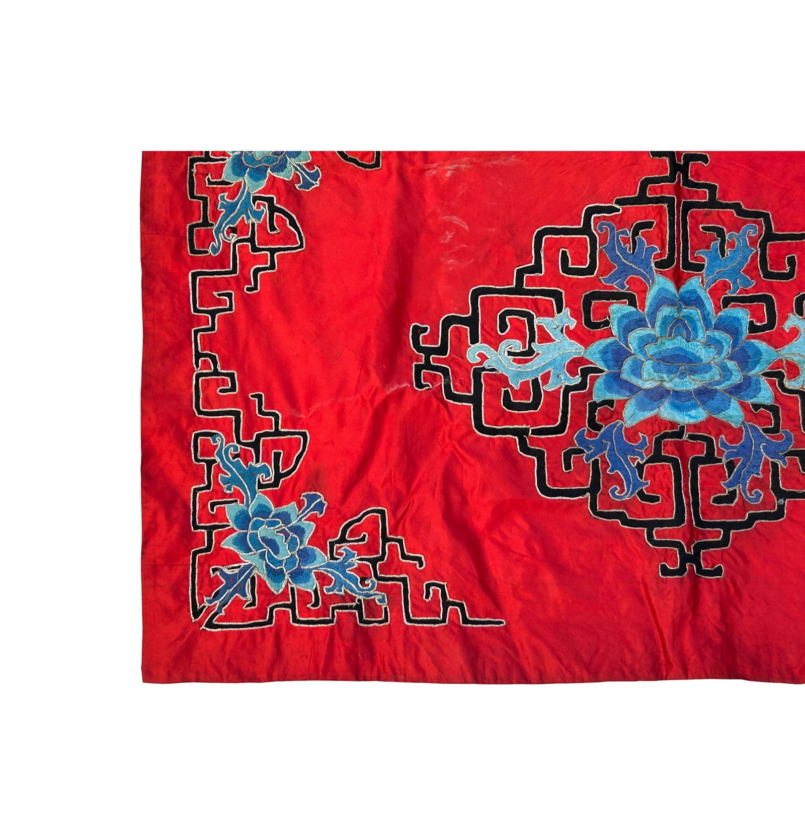 Vintage Chinese Red Silk Auspiciousness Embroidery Tapestry Art - 5