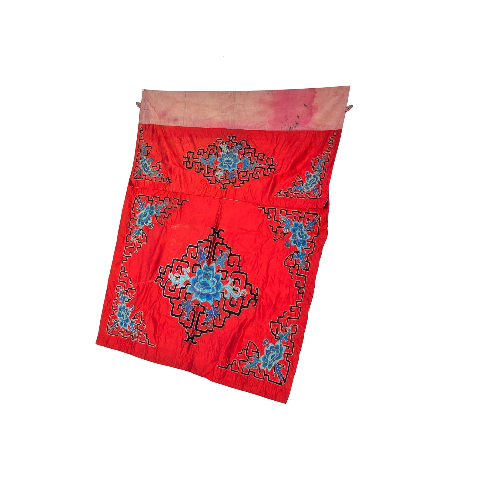 Vintage Chinese Red Silk Auspiciousness Embroidery Tapestry Art - 7