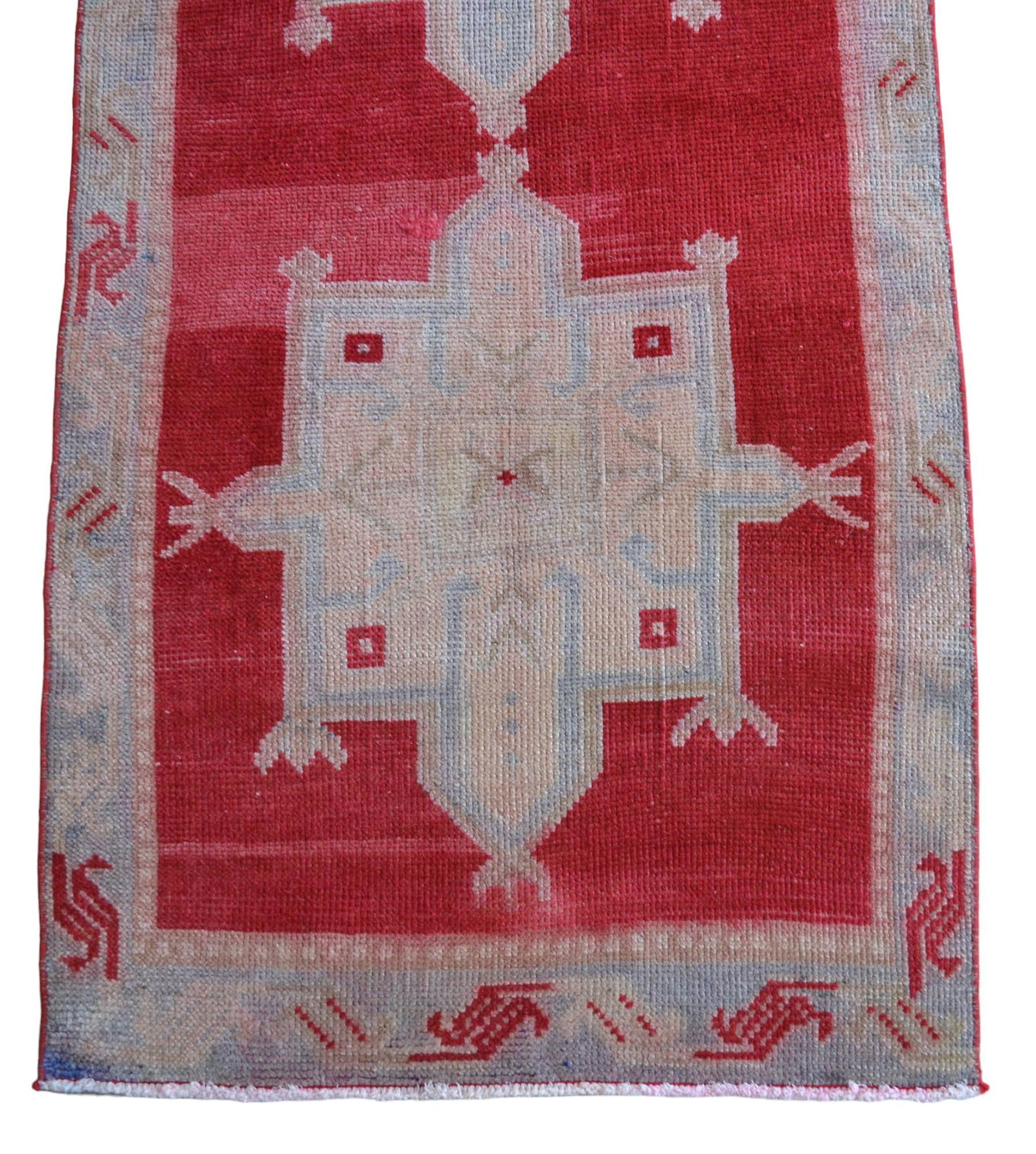 1970s Red Kurdish Herki Hand-Knotted Distressed Runner Hallway Decor - 11