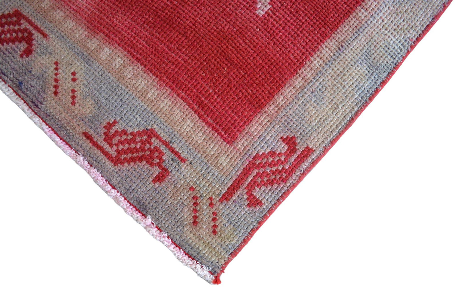 1970s Red Kurdish Herki Hand-Knotted Distressed Runner Hallway Decor - 12