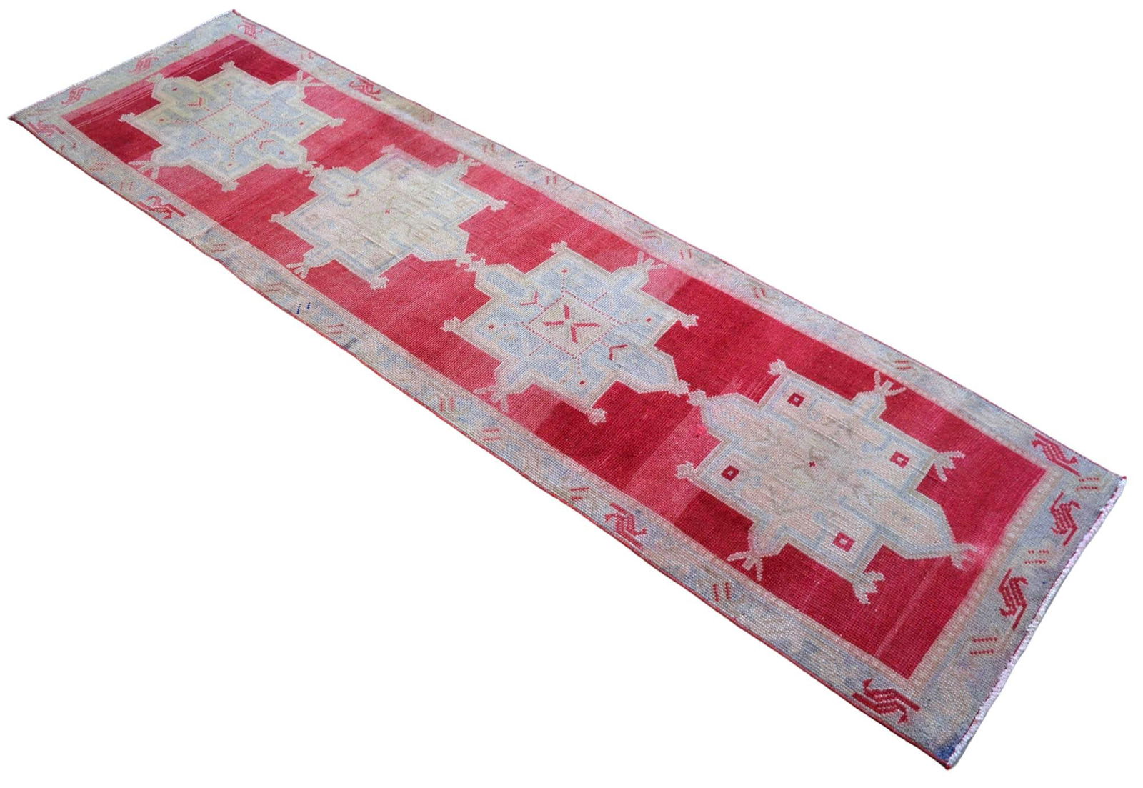 1970s Red Kurdish Herki Hand-Knotted Distressed Runner Hallway Decor - 6