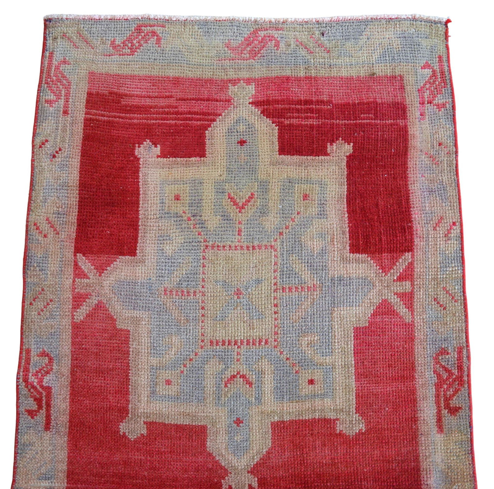 1970s Red Kurdish Herki Hand-Knotted Distressed Runner Hallway Decor - 9
