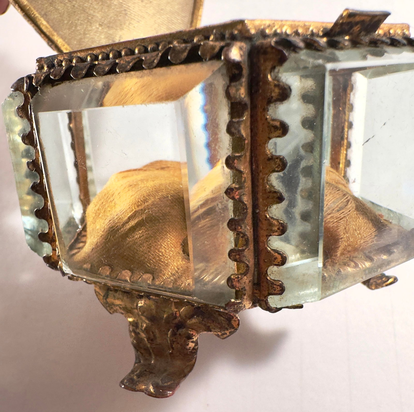 Antique Eiffel Tower Ormolu Jewelry Casket, Photographic Glass Souvenir Box With Iridescent Inlays, - 10