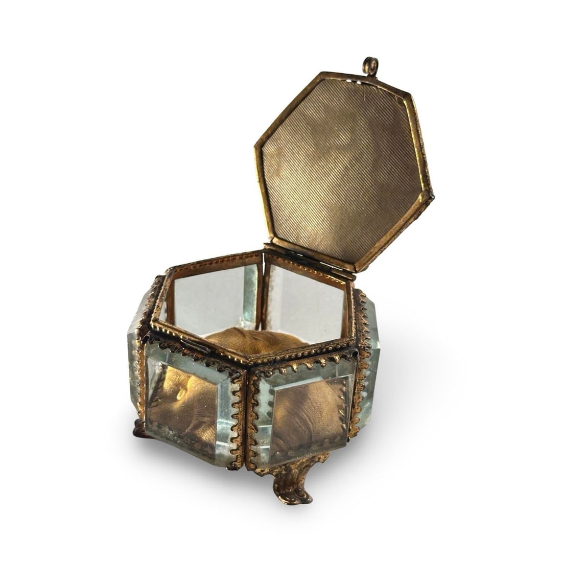 Antique Eiffel Tower Ormolu Jewelry Casket, Photographic Glass Souvenir Box With Iridescent Inlays, - 11