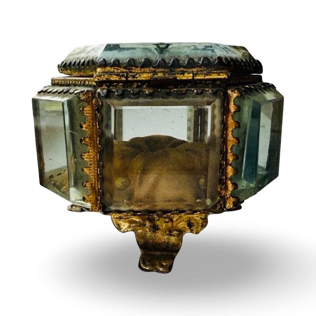 Antique Eiffel Tower Ormolu Jewelry Casket, Photographic Glass Souvenir Box With Iridescent Inlays, - 3