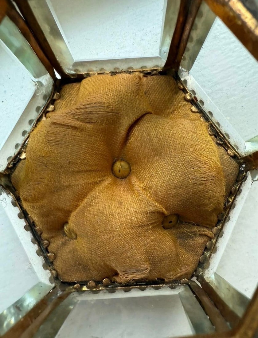 Antique Eiffel Tower Ormolu Jewelry Casket, Photographic Glass Souvenir Box With Iridescent Inlays, - 4