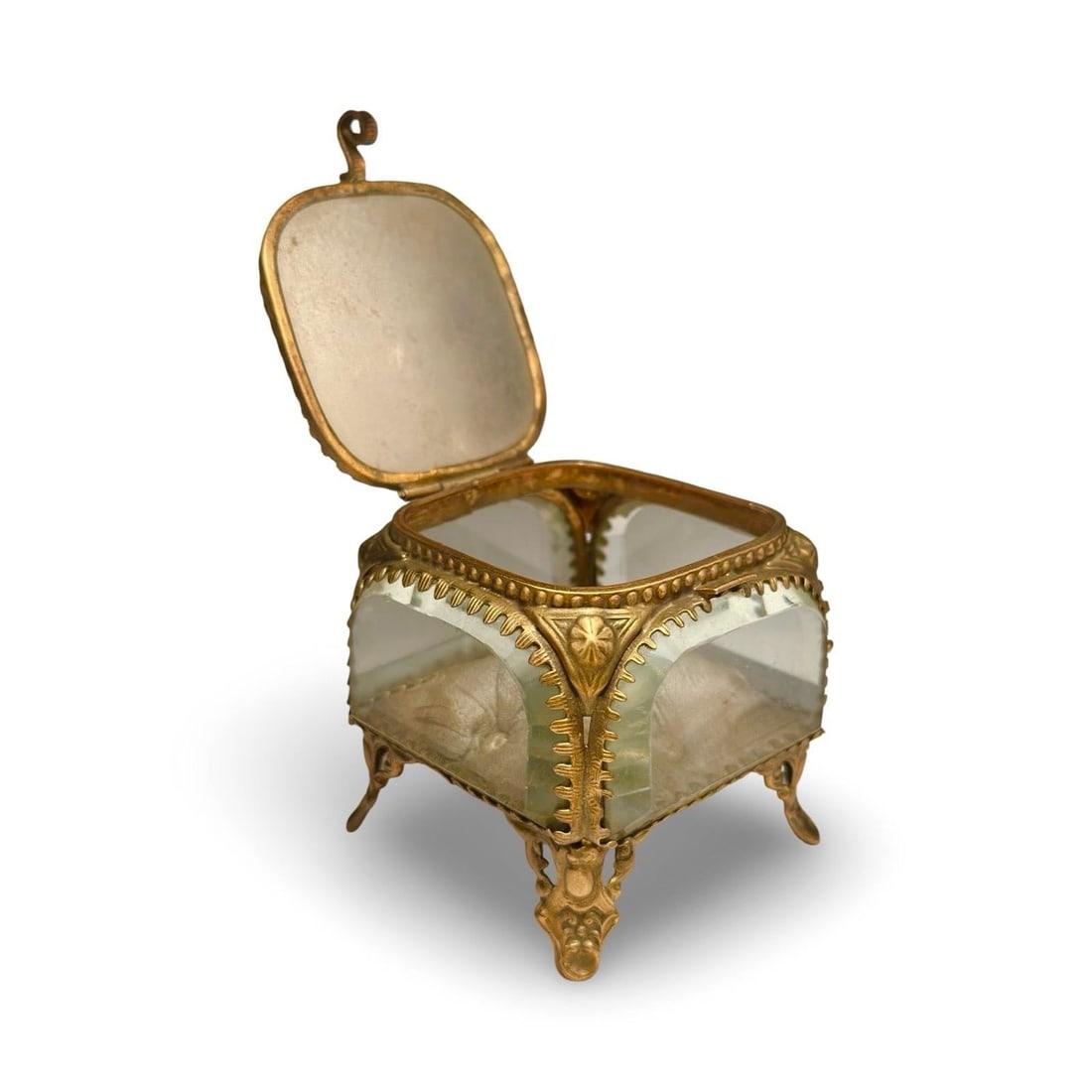 1900 Antique Paris Exposition Ormolu, Beveled Glass Souvenir Jewelry Box, Belle Époque French - 8
