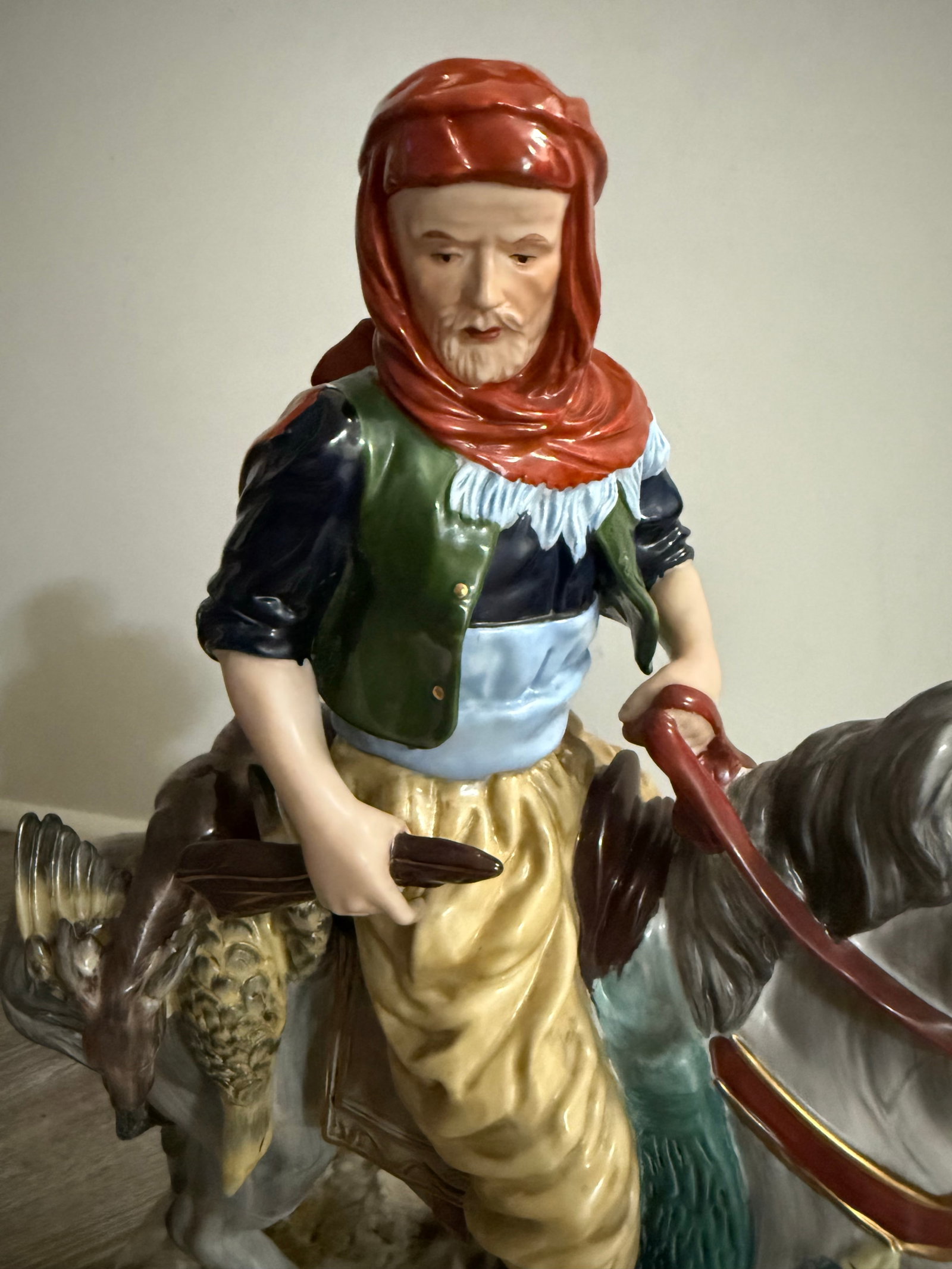 Exceptional Rare Dresden Antique Porcelain Statue Arabian Hunter 22in - 5