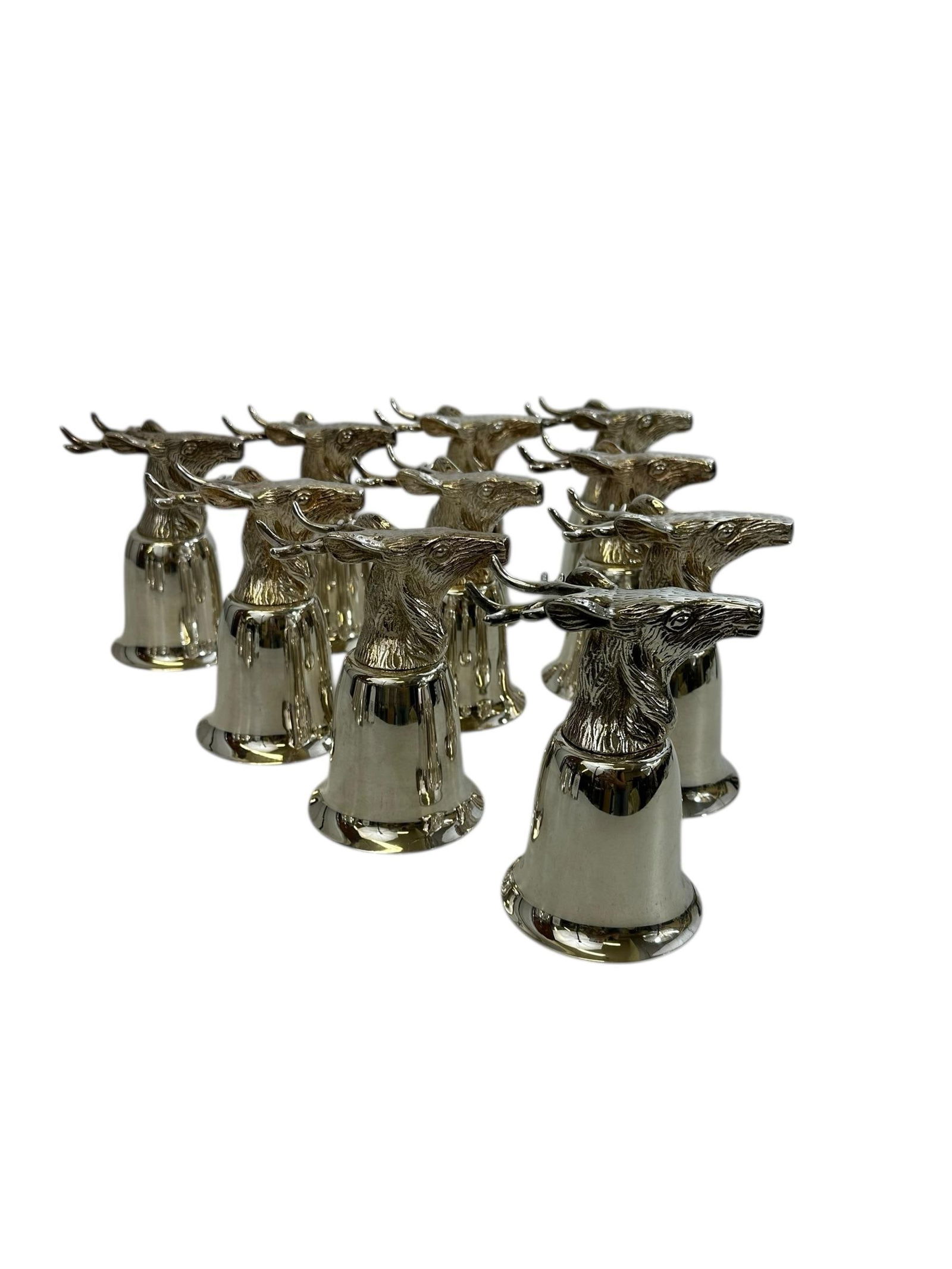 Mid 20th Century Set of 10 Silver Plate Elk Stirrup Cups - 2