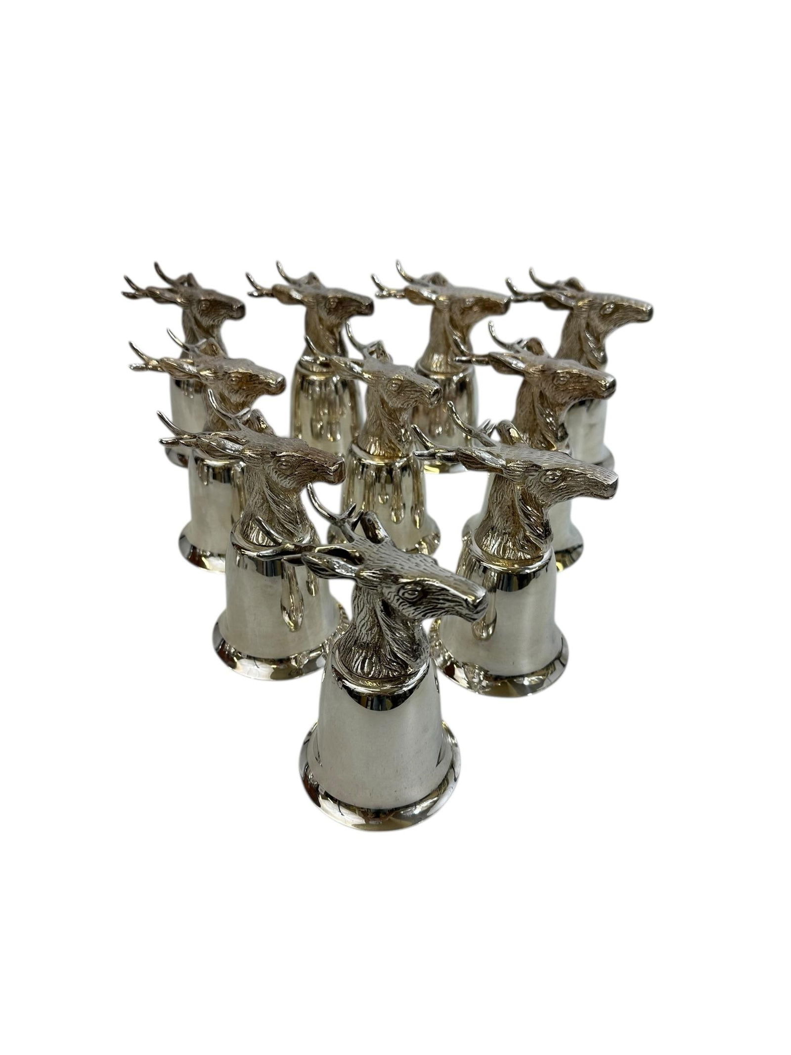Mid 20th Century Set of 10 Silver Plate Elk Stirrup Cups - 3