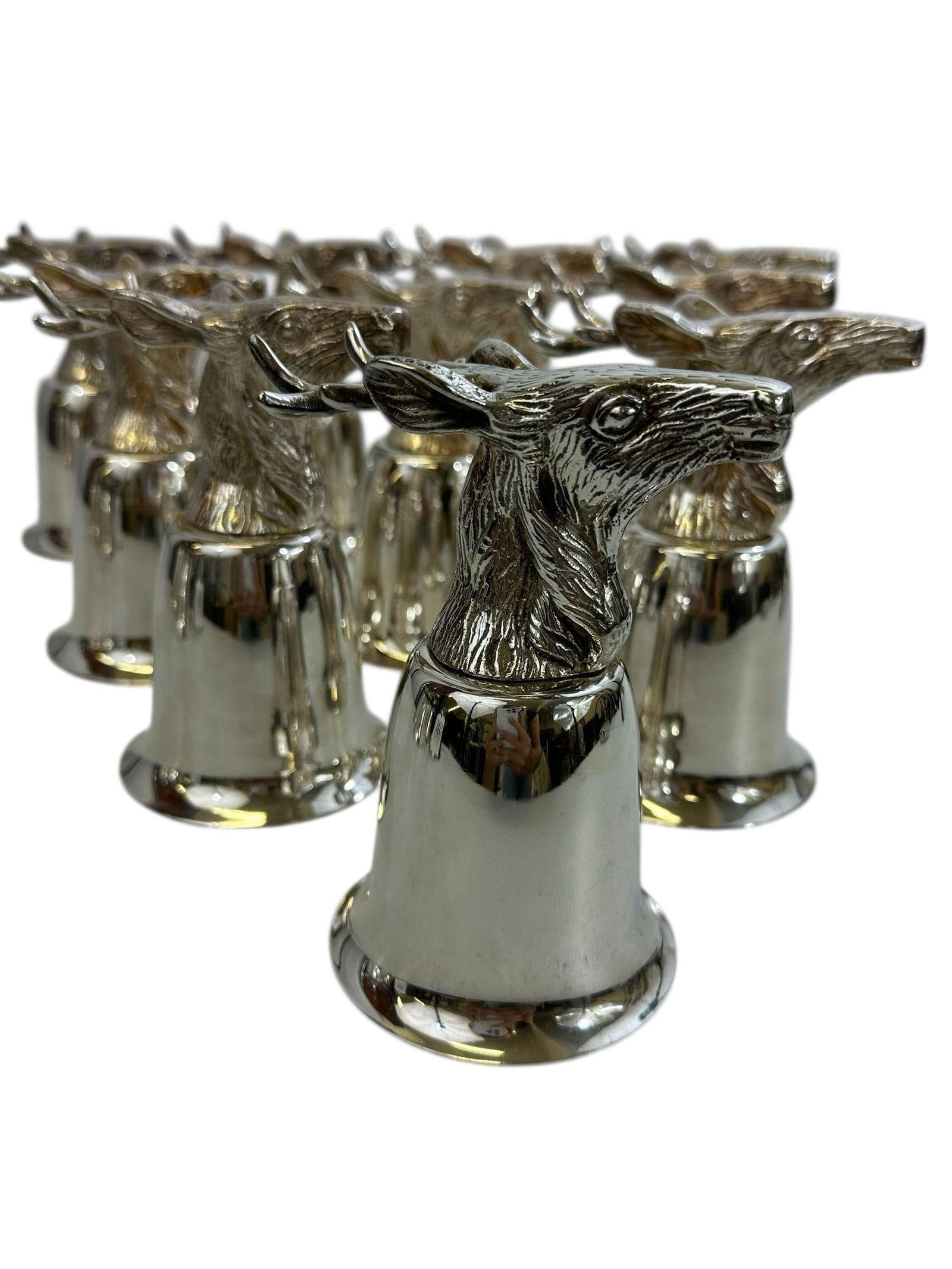 Mid 20th Century Set of 10 Silver Plate Elk Stirrup Cups - 4